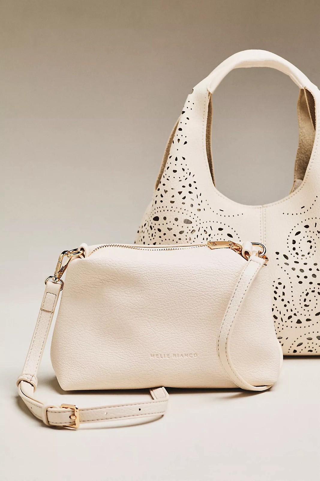 New! Melie Bianco Perforated Mini Hand Bag Farrow IVORY / BONE $88 Anthro NWT!