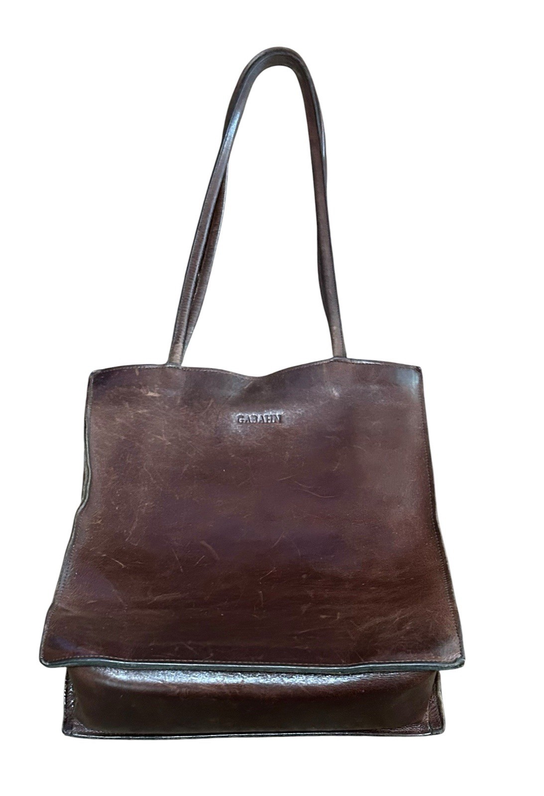 Rare Vintage Gabahn Distressed Brown Leather Purse Shopper Tote Bag USA Made USA