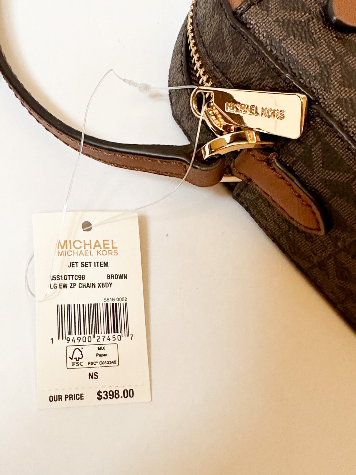 MICHAEL KORS JET SET ITEM CHAIN CROSSBODY BAG + COIN ID KEY WALLET SET MK BROWN