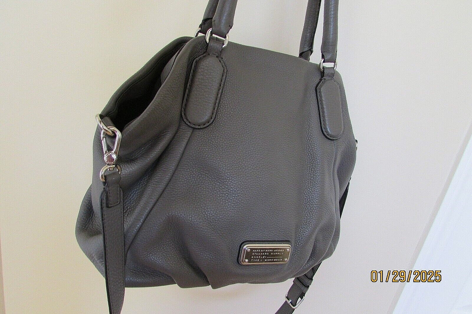 Marc by Marc Jacobs Q Fran Leather Satchel Tote hobo Shoulder Bag, Dark Gray