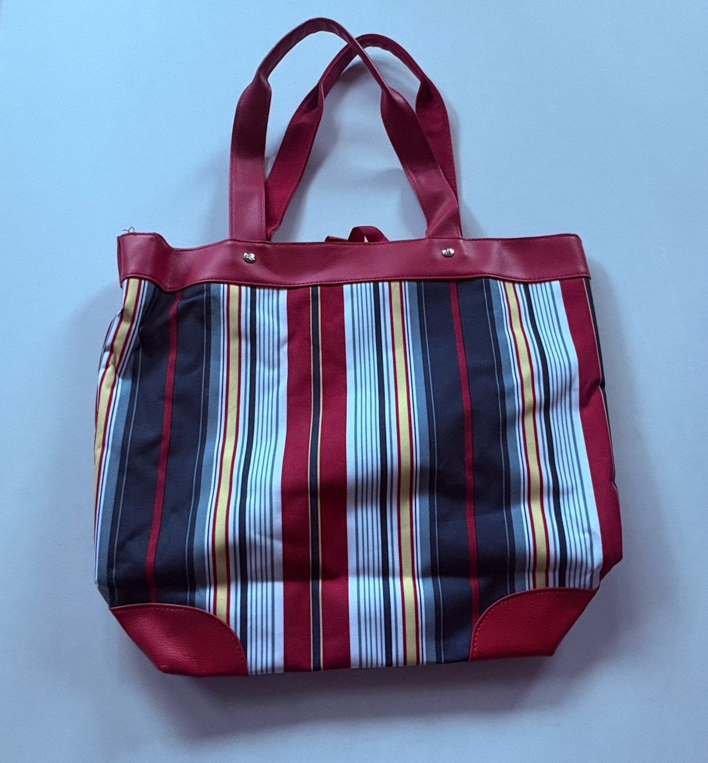 Lancôme Tote Handbag Women Red White Blue Striped Purse Shoulder Bag Canvas 00