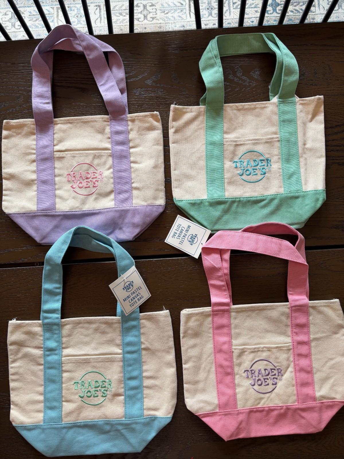 Trader Joe’s mini pastel canvas tote bag set of 4