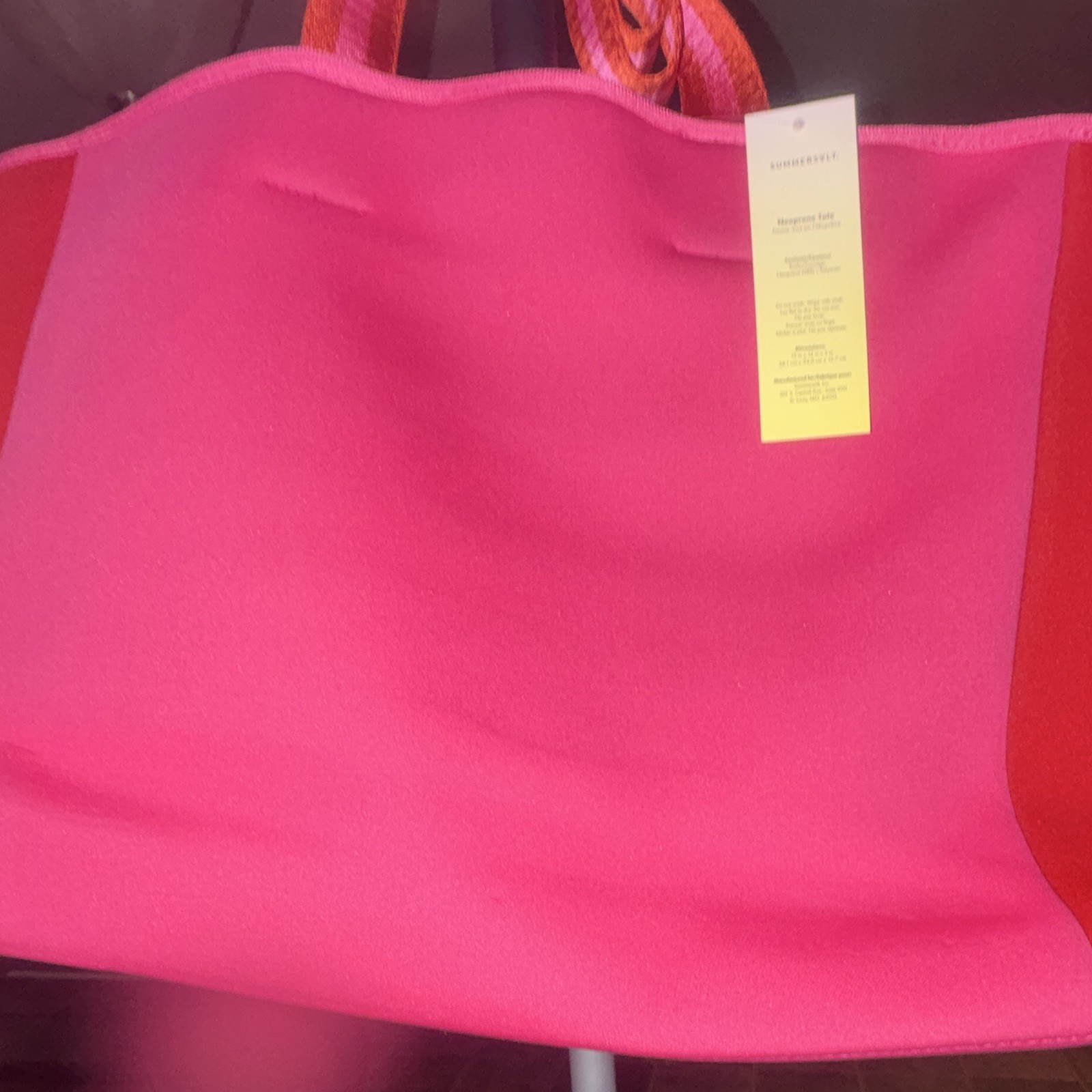 Summer & Rose Women’s Pink Red Tote Bag Double Handles Lightweight Red Lining