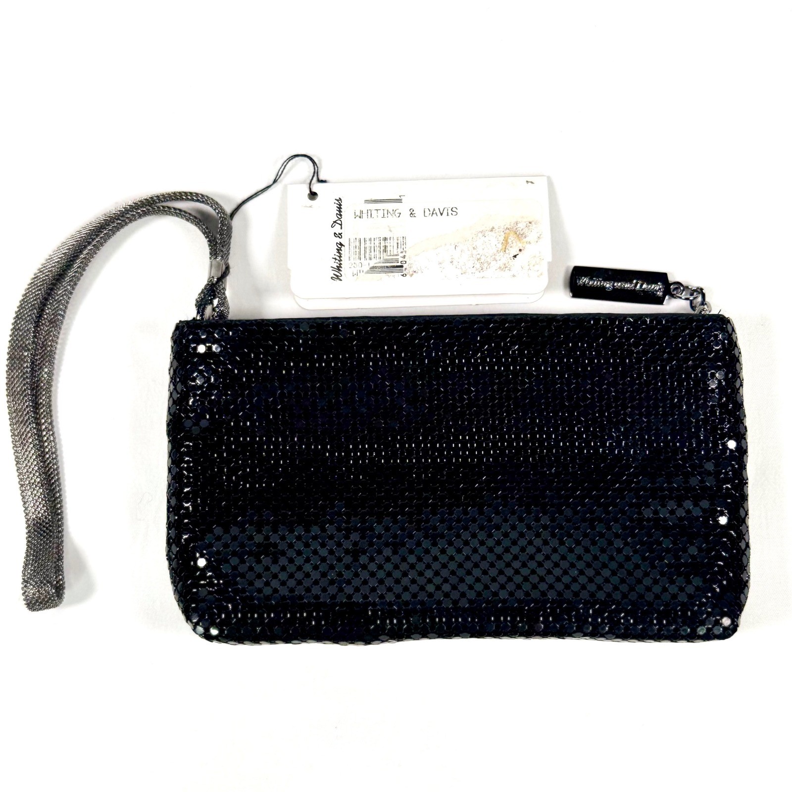 Whiting & Davis Black Metal Mesh Wristlet Clutch Evening Bag NWT