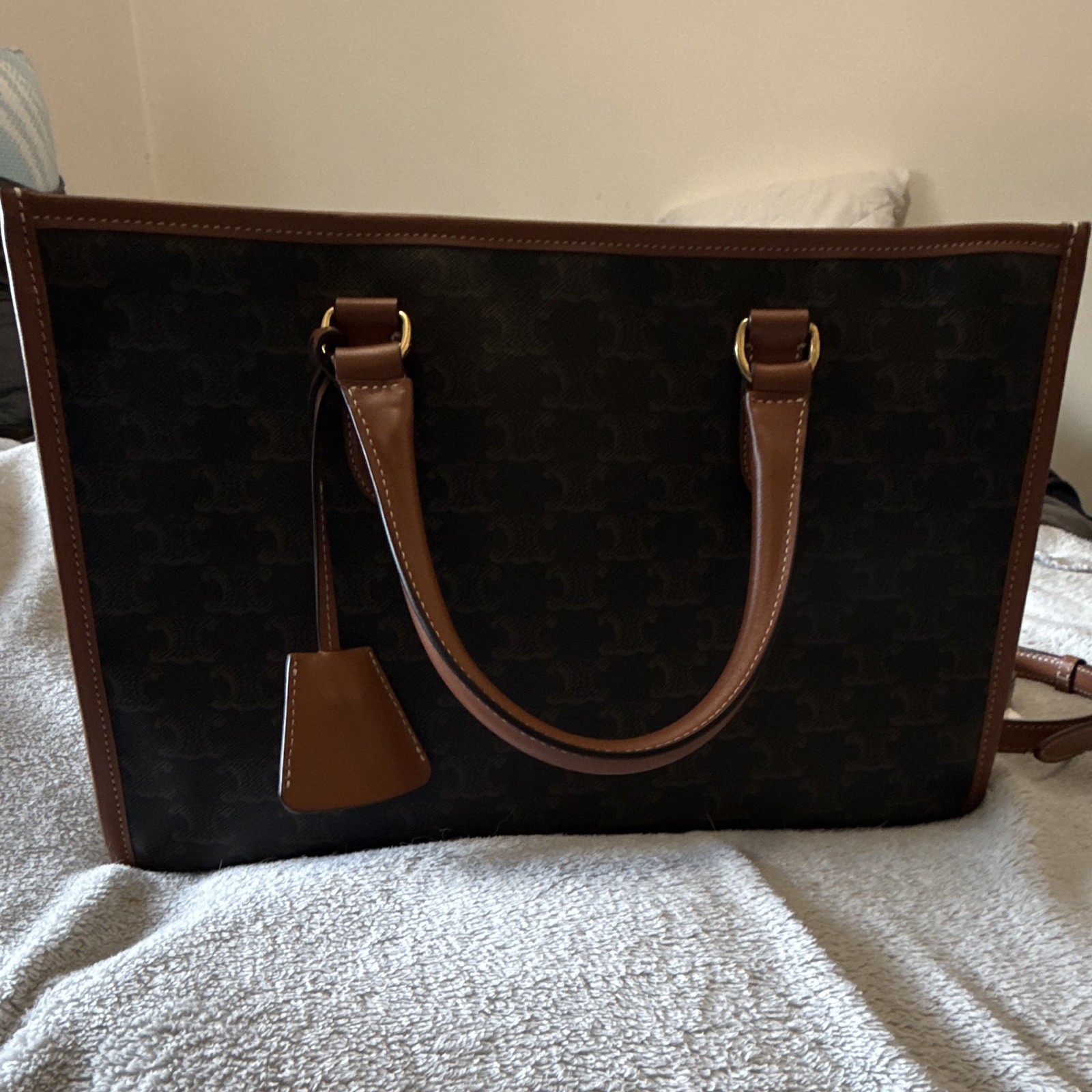 CELINE Mini Horizontal Cabas monogram canvas/leather tote detachable strap