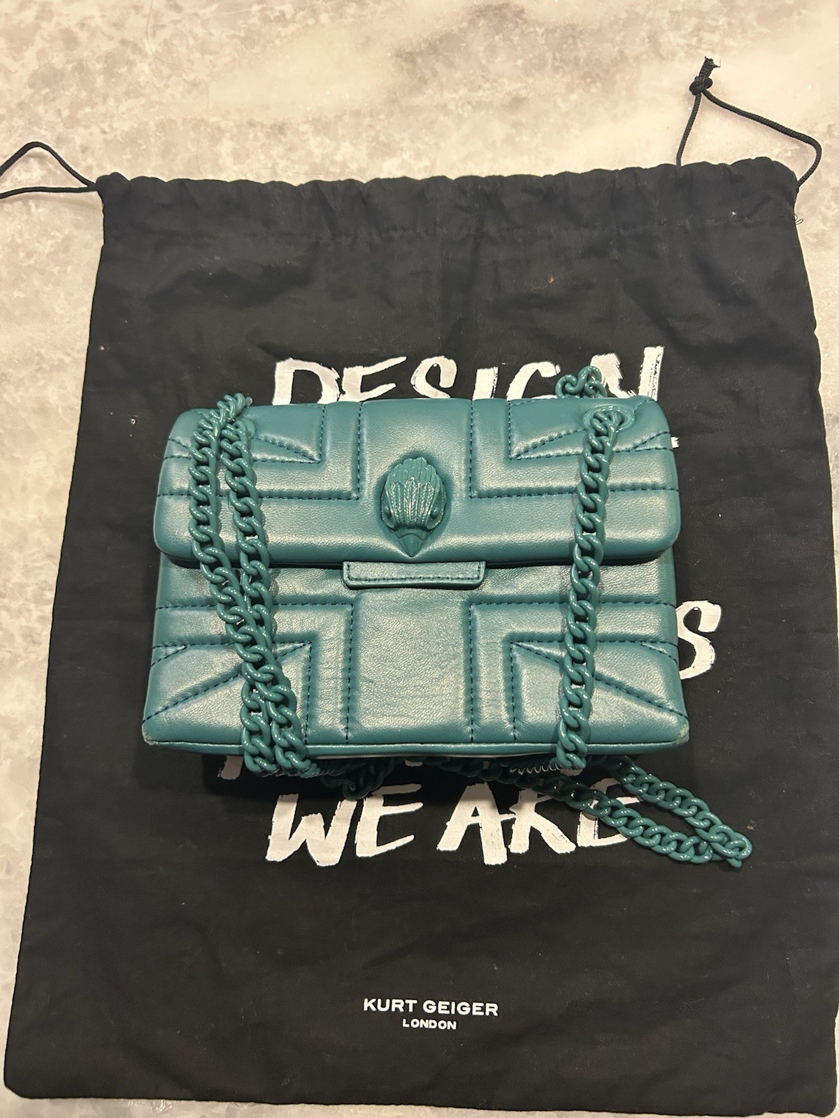 Kurt Geiger London Kensington Union Jack Drench Leather Shoulder Bag Teal