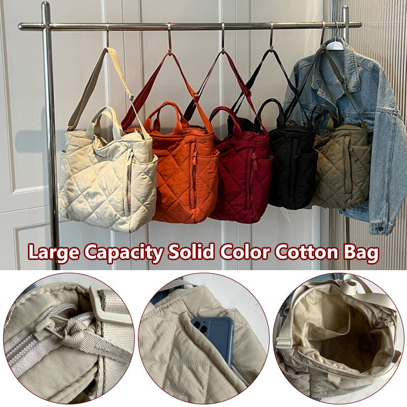 Women Large Capacity Quilted Shoulder Bag Handbag Tote Bag Winter Diamond Grid