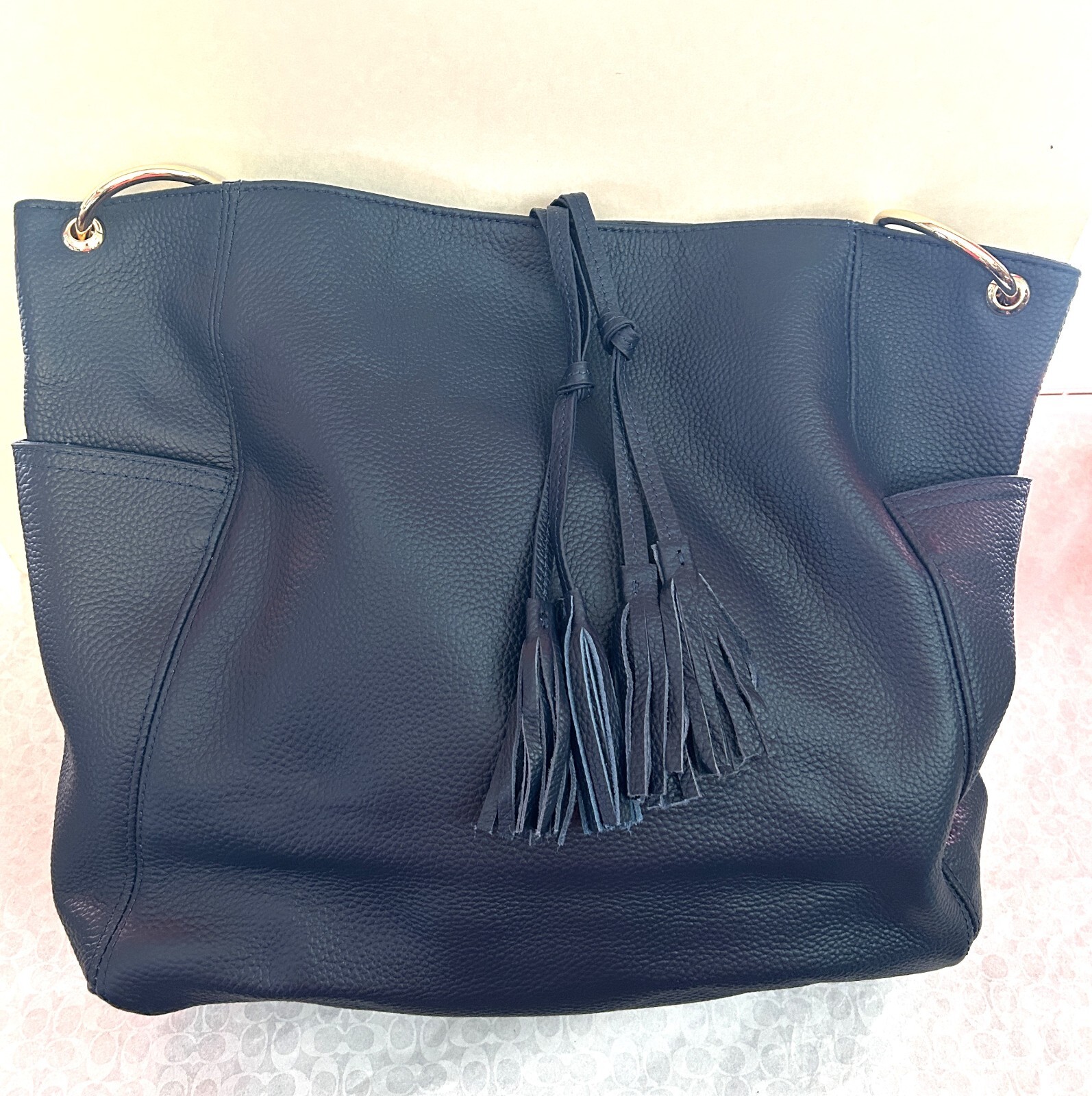NWOT Laggo Pebble Leather Shoulder Bag, Navy Blue