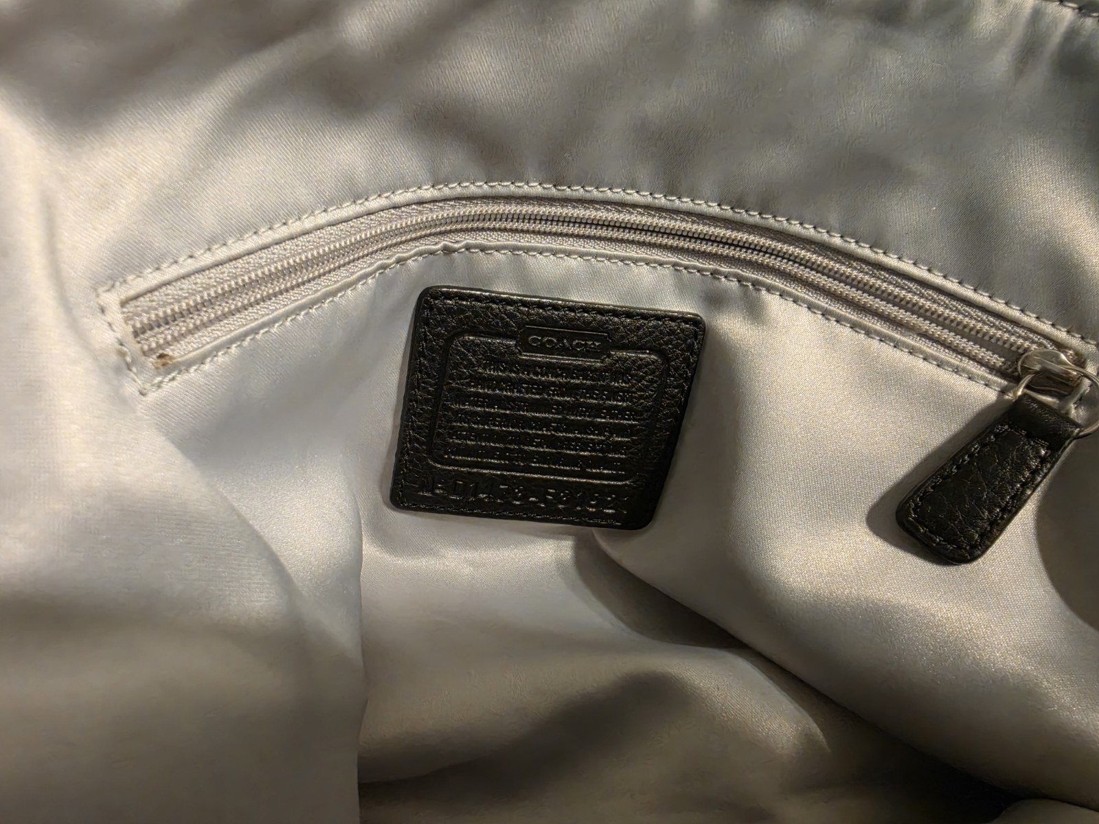 Coach Signature C Black/Beige Logo Shoulder Bag Zip Closure Silver Hardware