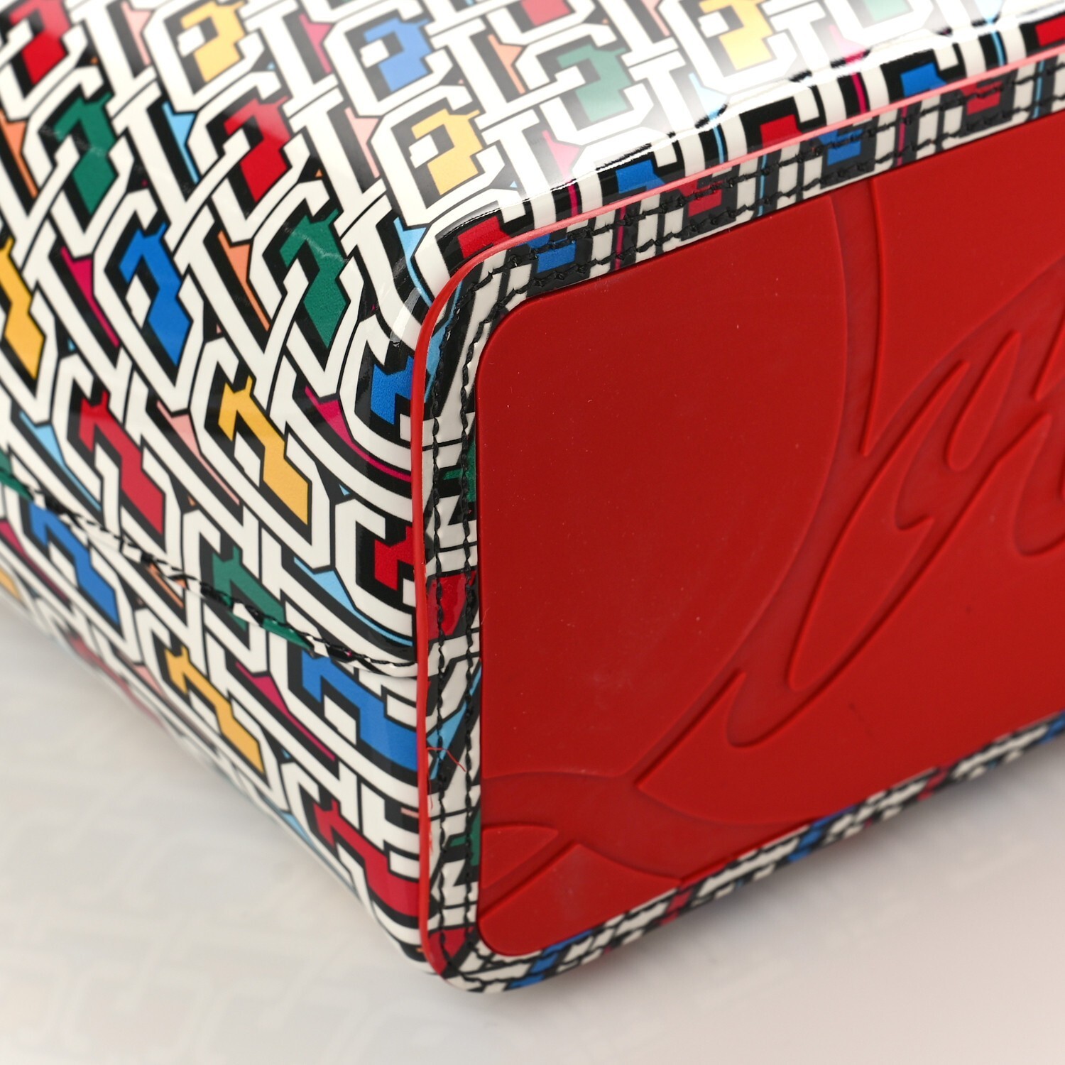 Christian Louboutin Cabata Small Leather Multicolor Red Tote Bag Pouch Italy NEW