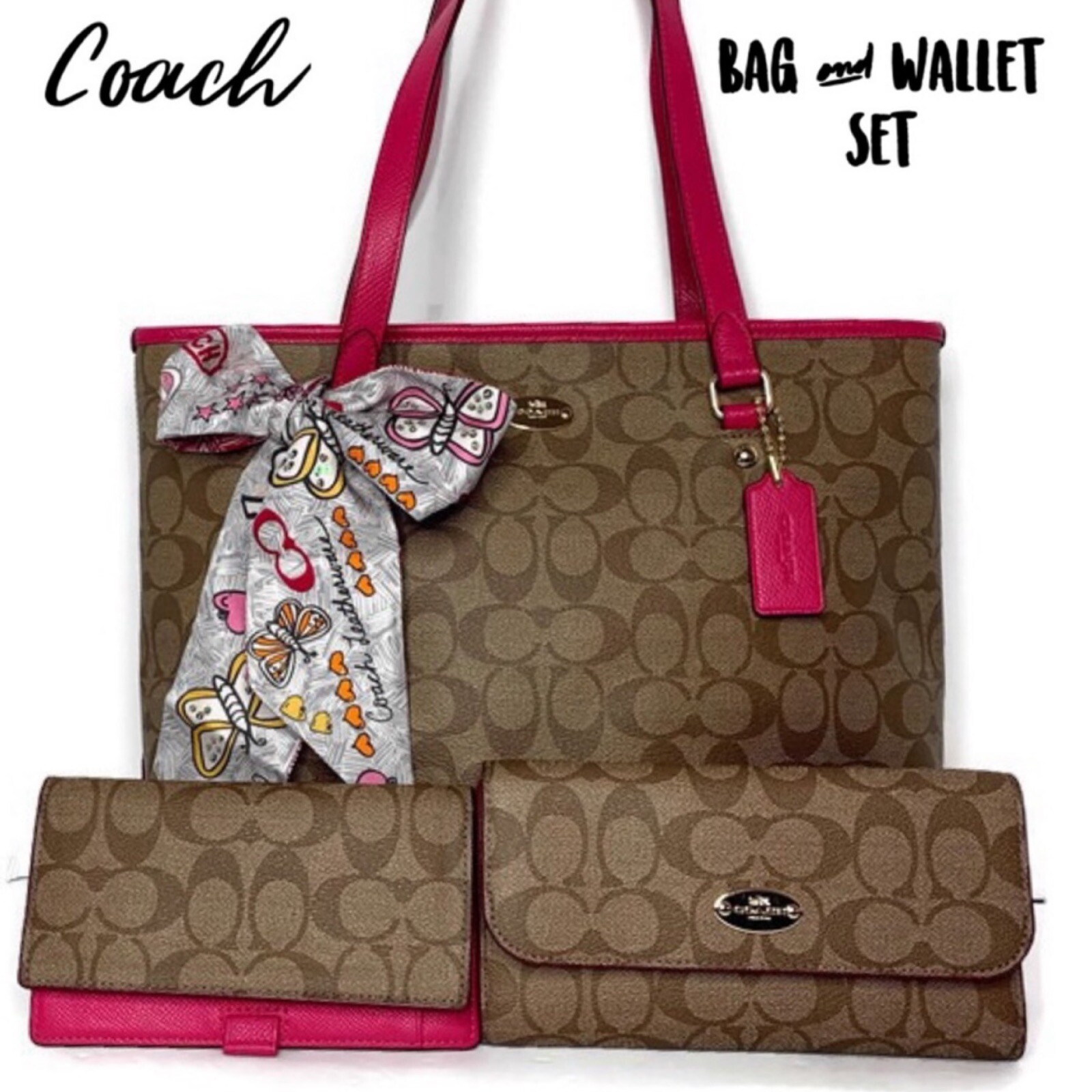 Coach Signature Zip Top Tote F34603 Khaki Brown Pink Leather Bag Barbiecore