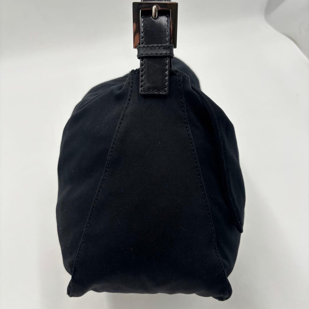 FENDI Mamma Baguette FF Logo Black Cotton Jersey Leather Shoulder Bag Auth Good