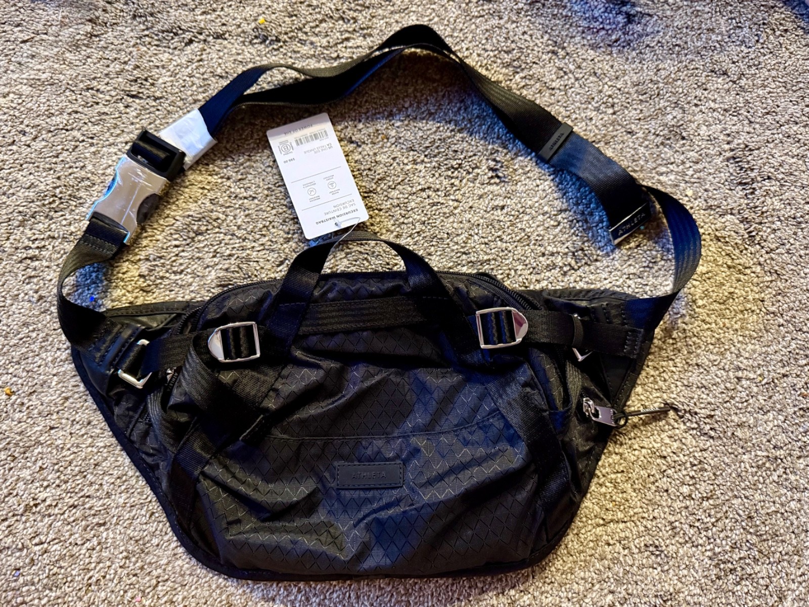 Athleta NWT Excursion Large Belt Bag‎ Black Nylon Fanny Pack Waist Sling Purse