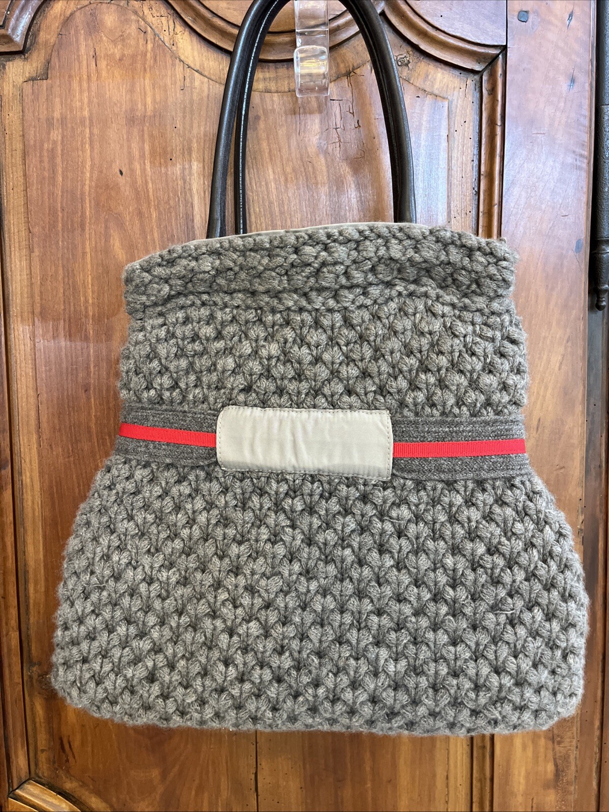 Brunello Cucinelli Cashmere Knitted Purse Leather Handles Drawstring Closure