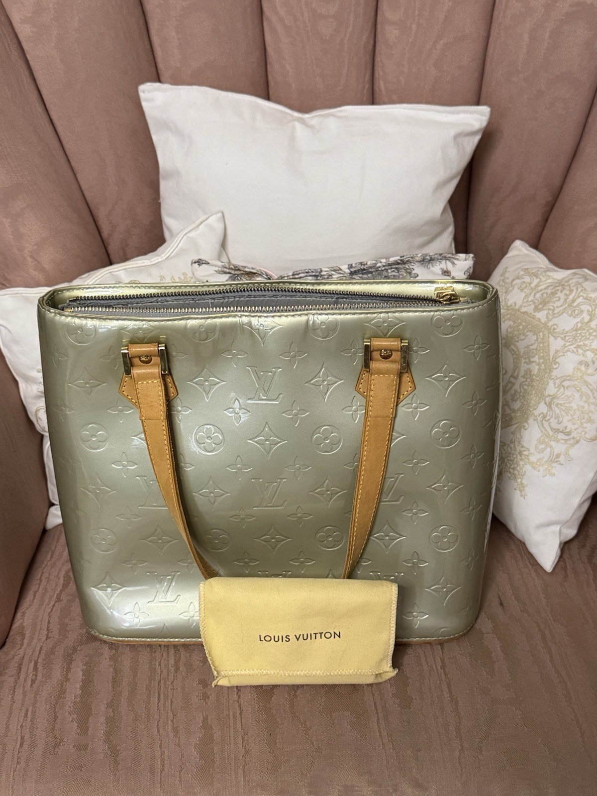 Louis Vuitton Houston Tote Green Leather Monogram Vernis