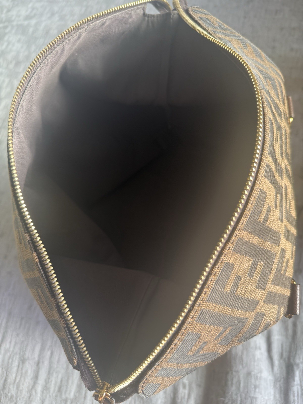 Fendi Zucca FF Monogram Brown/Black Zip Top Handle Satchel Gold HW Dust Bag