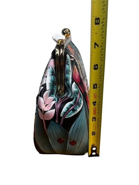 Anuschka Leather Kisslock Crossbody Clutch Bag Jungle Giraffe Art Hand Painted