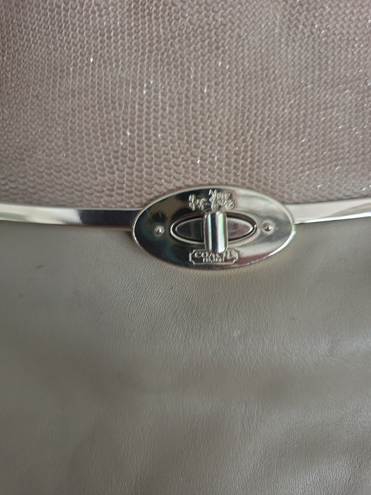 COACH Madison Glitter Lizard Beige Leather Chain Strap Shoulder Bag Clutch 25240