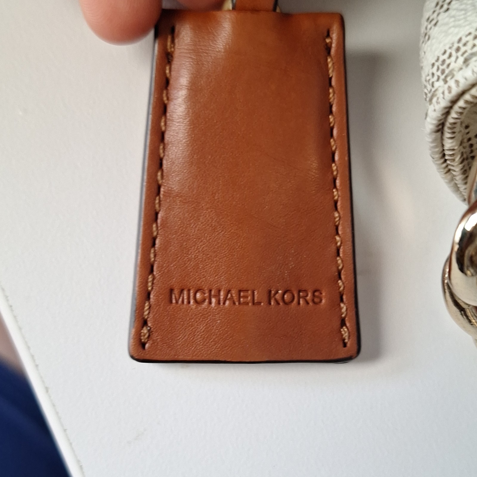 Michael Kors Logo Satchel Top Handle Bag Beige/Brown, Zip Closure, Gold Hardware