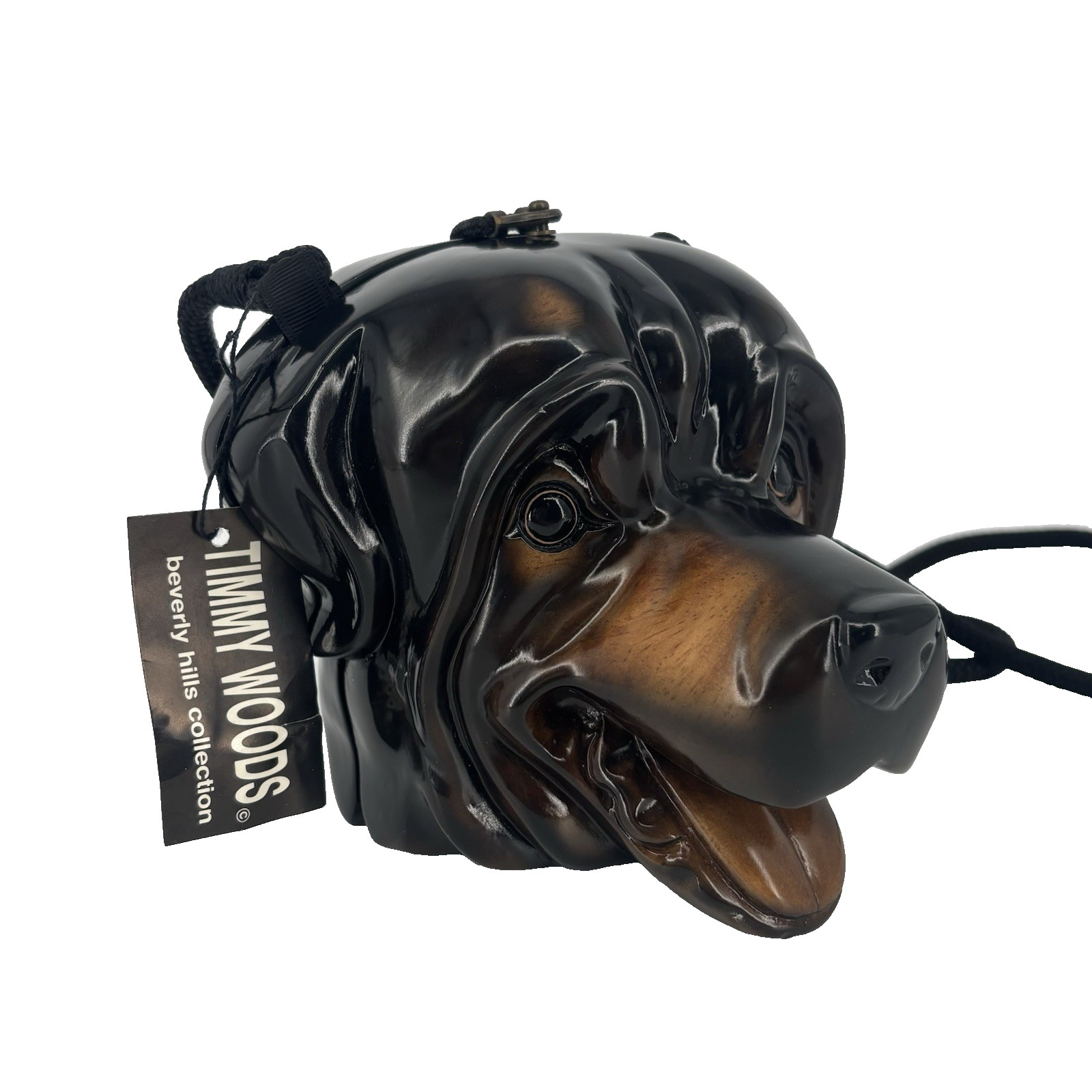 RARE NWT Timmy Woods Crossbody Hand Carved Acacia Wood Dog Rottweiler Purse Bag