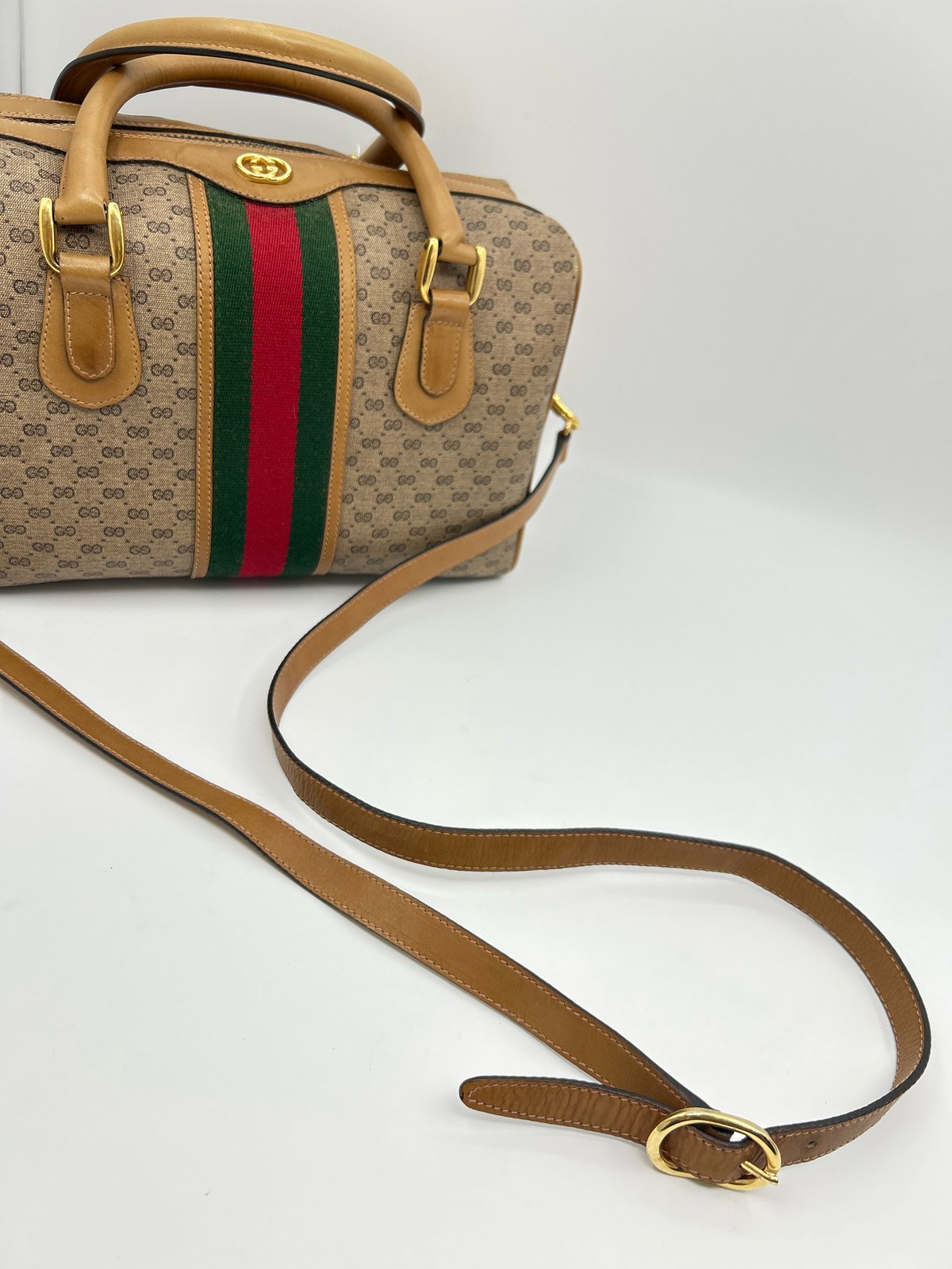 Gucci Vintagee Micro GG Supreme Web Boston Bag Purse Authentic Designer Women