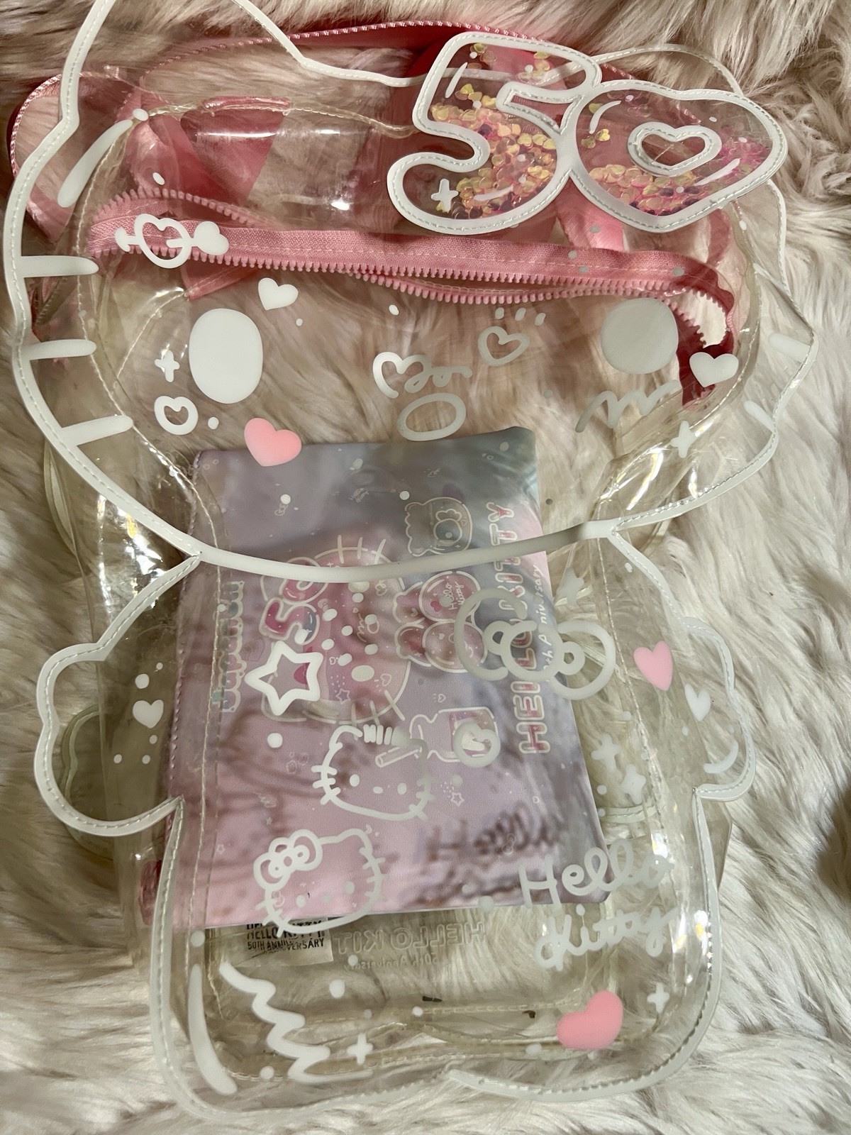 Hello Kitty 50th Anniversary Japan LA Clear & Pink Bag with Pouch.New