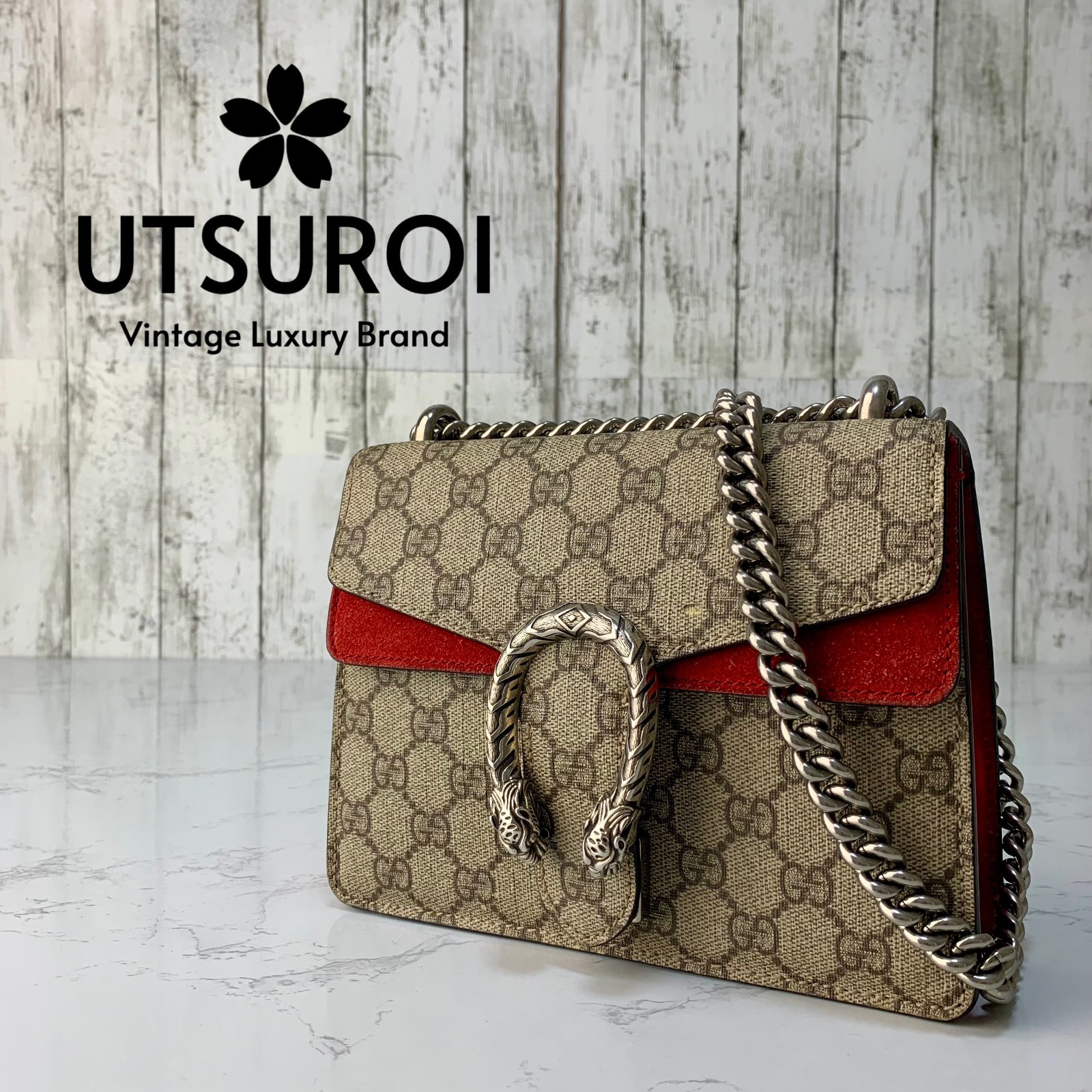 GUCCI Dionysus Small GG Supreme Chain Crossbody Shoulder Bag Auth【Condition:A】