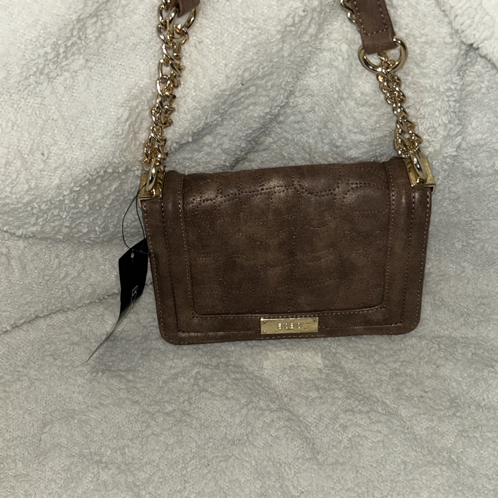 NWT BCBG Paris Spiced Toffee Quilted Crossbody Shoulder Bag W/ Gold Chain Strap