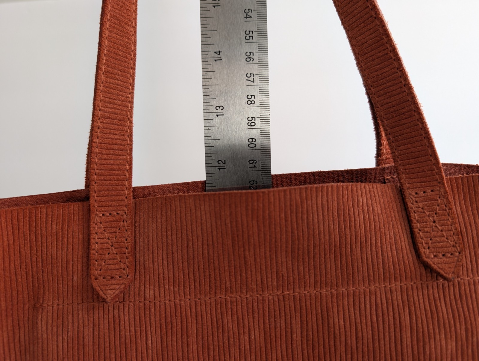 Madewell Ribbed Leather Tote Bag Rust Brown Open Top Shoulder Strap