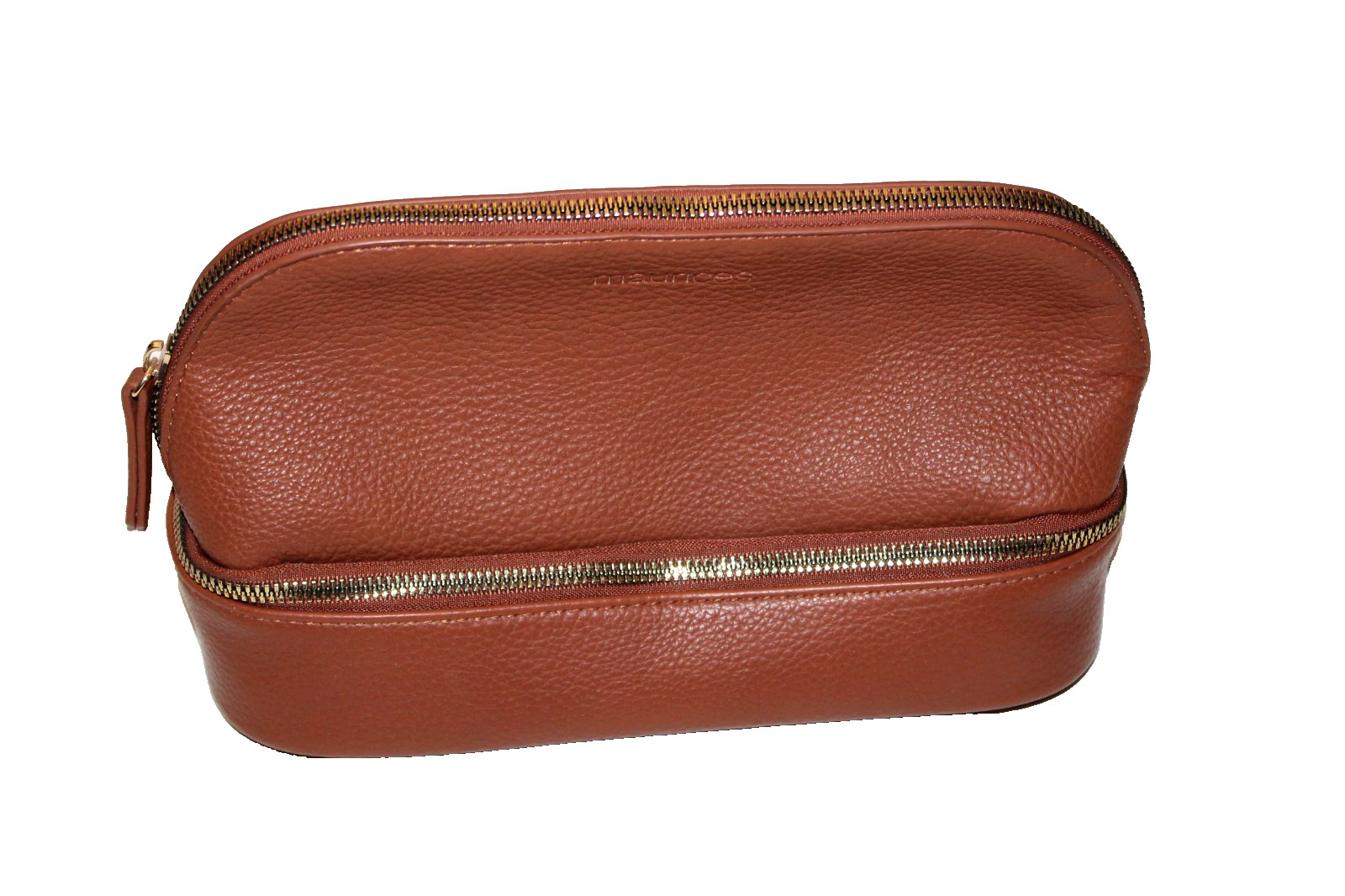 Maurices Women’s Cognac Brown Pebbled Faux Leather Make-up Cosmetic Toiletry Bag