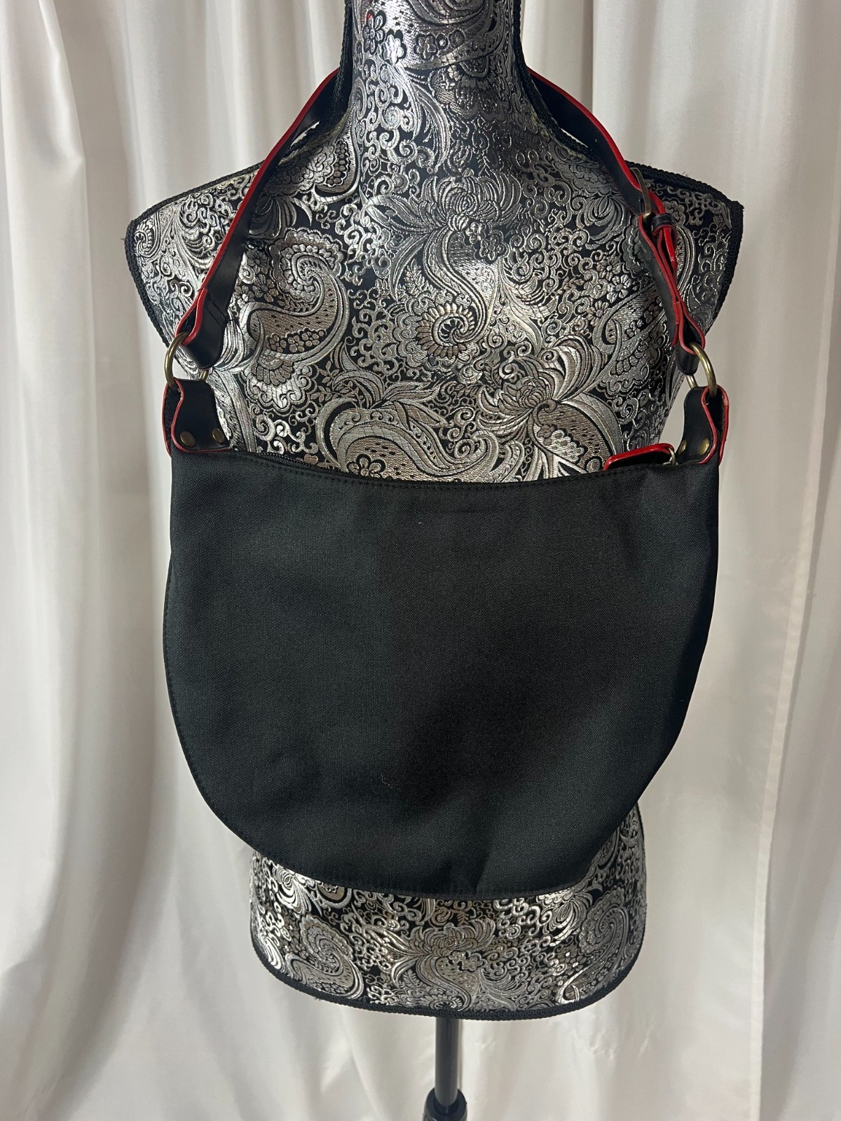 Vintage Avon Black Denim Embroidered Flower Shoulder Bag