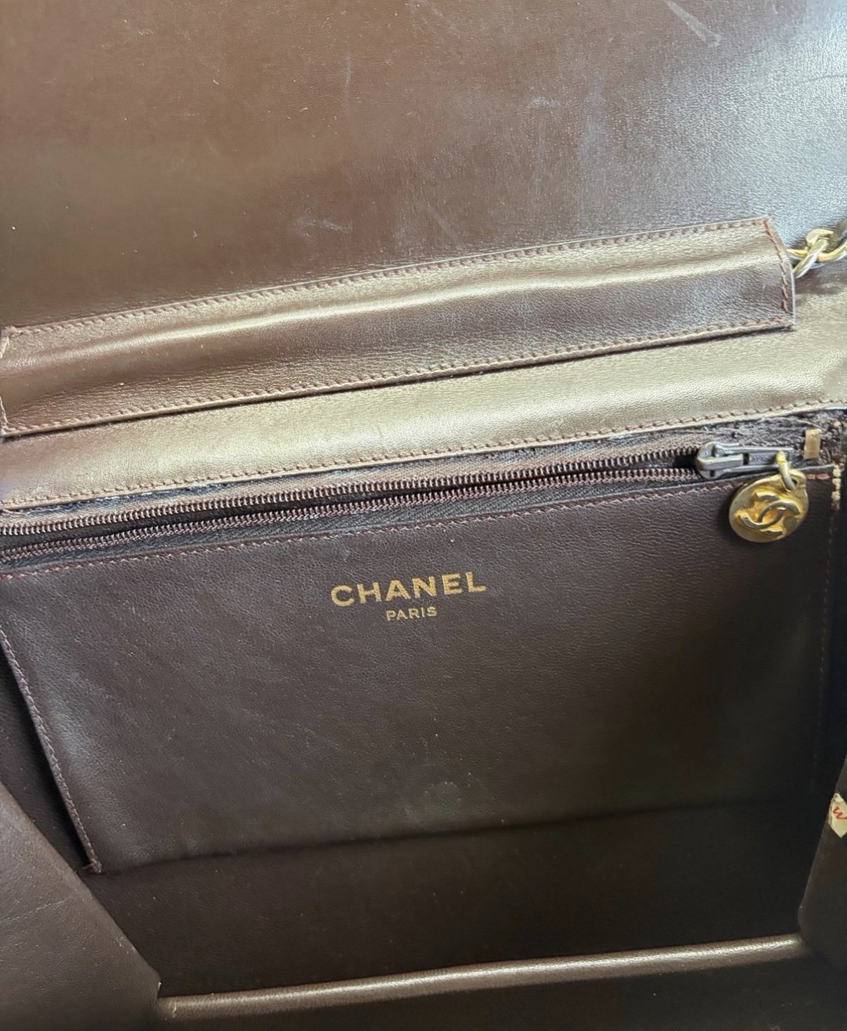 Vintage 80’s CHANEL Brown Flap Shoulder Bag Gold Chain Strap Turn Lock Logo