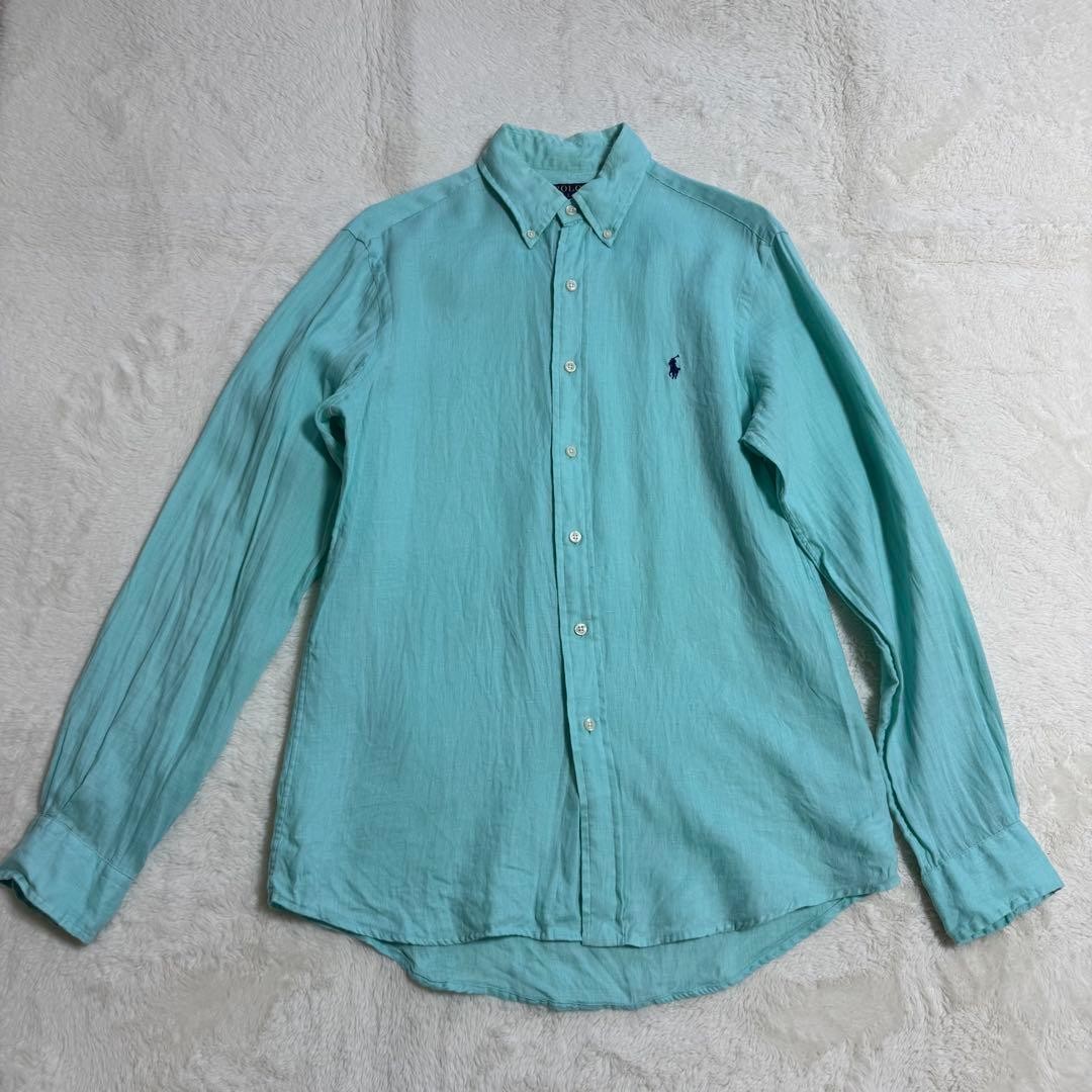 Polo Ralph Lauren Linen Long Sleeve Shirt Size S/Turquoise Pony Embroidery