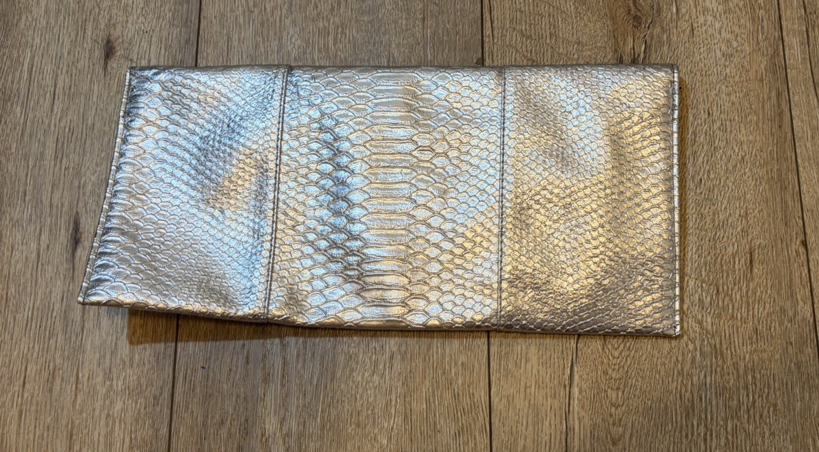 Urban Expressions Silver/Pewter Snakeprint Clutch Vegan leather