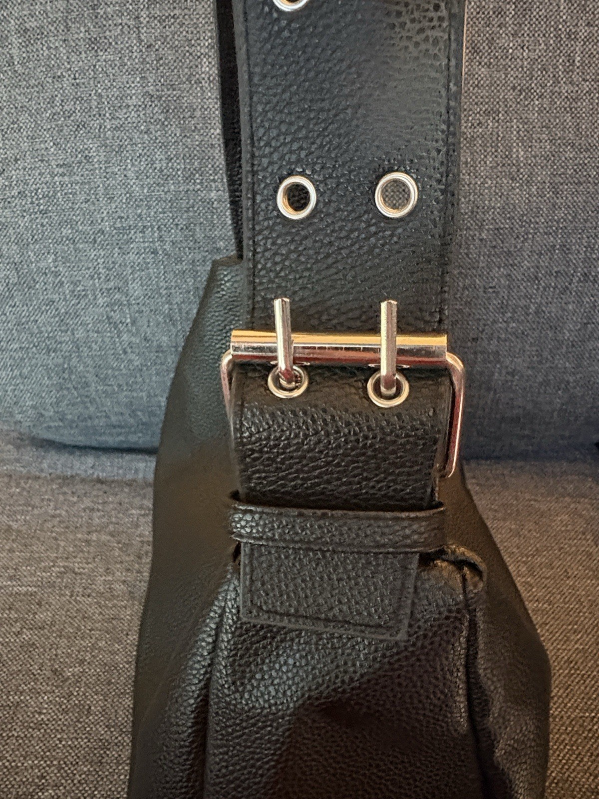 Women’s Black Pebbled Shoulder Bag w/ Grommet Strap & Silver Hardware, Medium