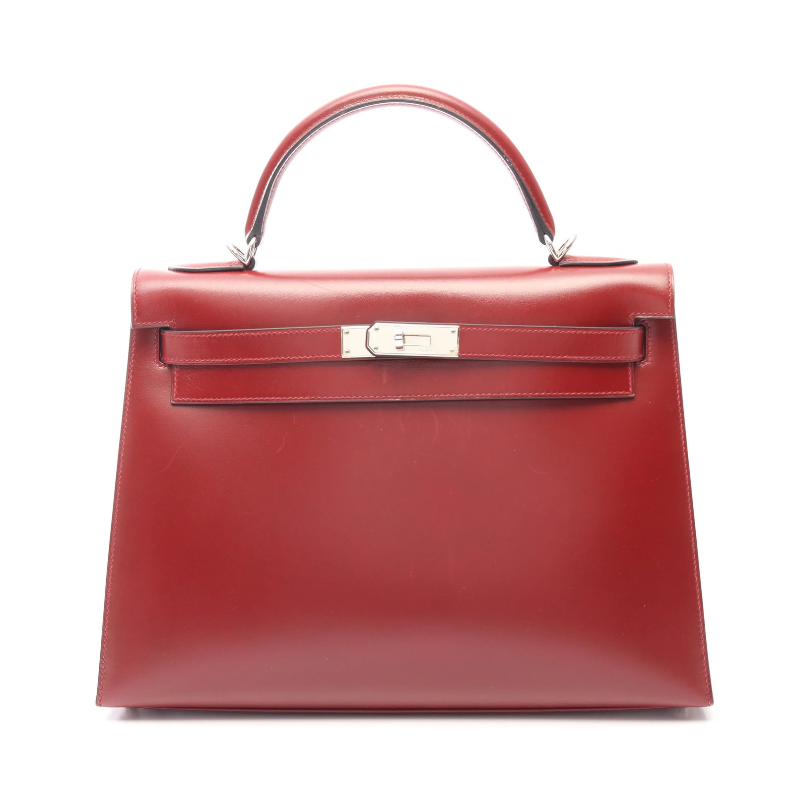 Hermes Kelly 32 2WAY Handbag Bordeaux Calfskin Leather Square E #RCB12182