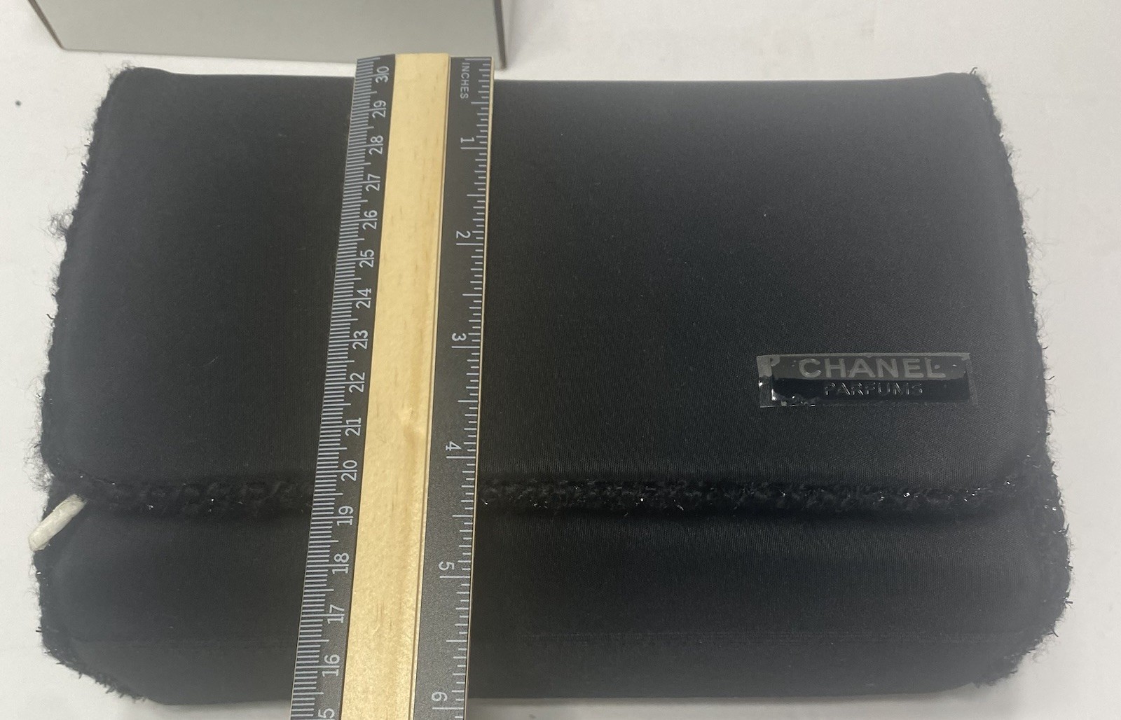 CHANEL Parfume Perfume Make Up Toiletry Logo Zip Up Black Bag W Box