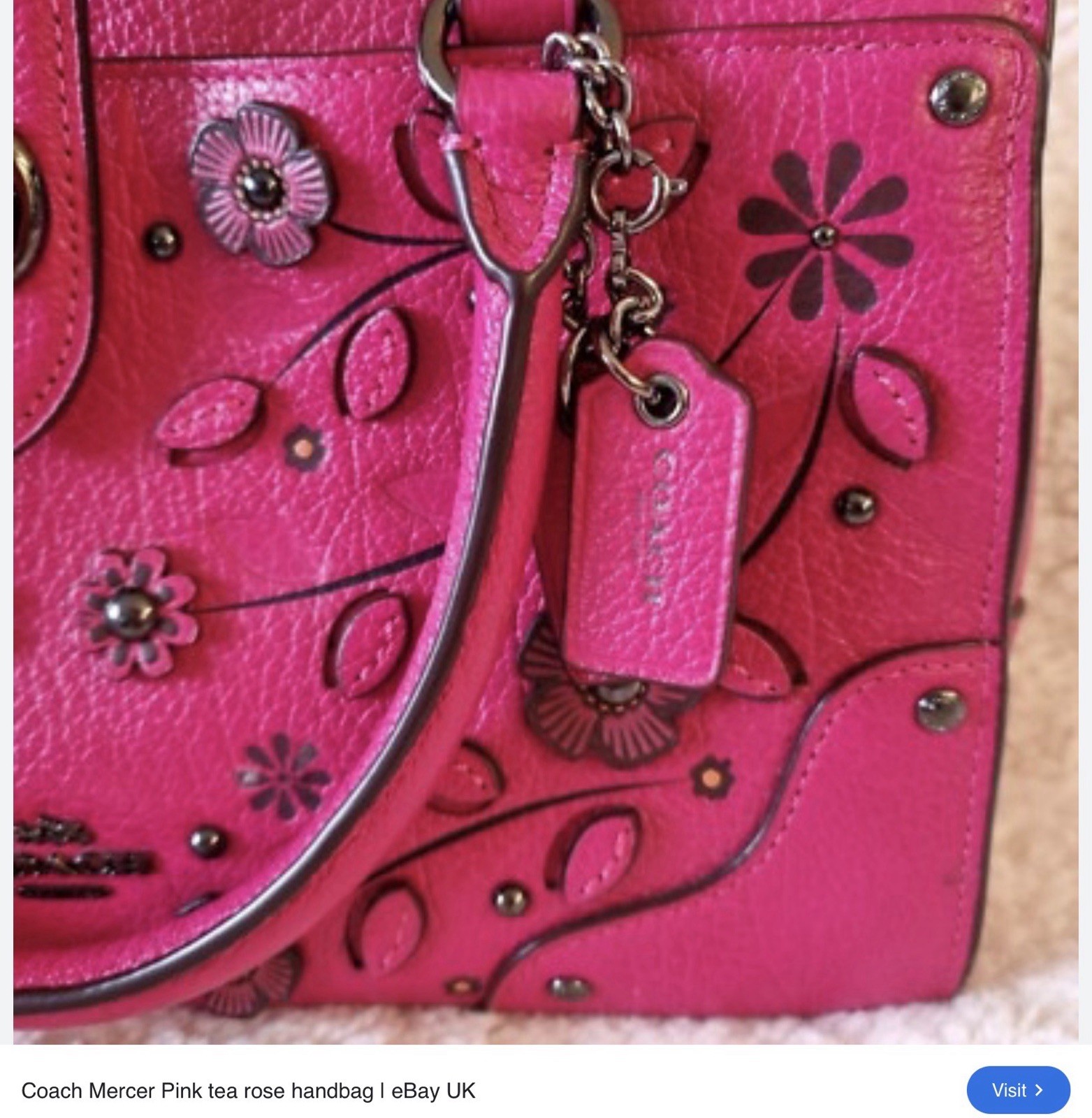 Coach Pink Floral Studded Small Crossbody, Zip, Chain Strap, Dust Bag