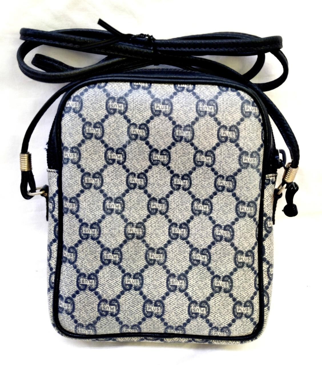 Authentic GUCCI GG Plus Mini Shoulder Bag Gray Black Color 7.1in × 5.9in Zipper