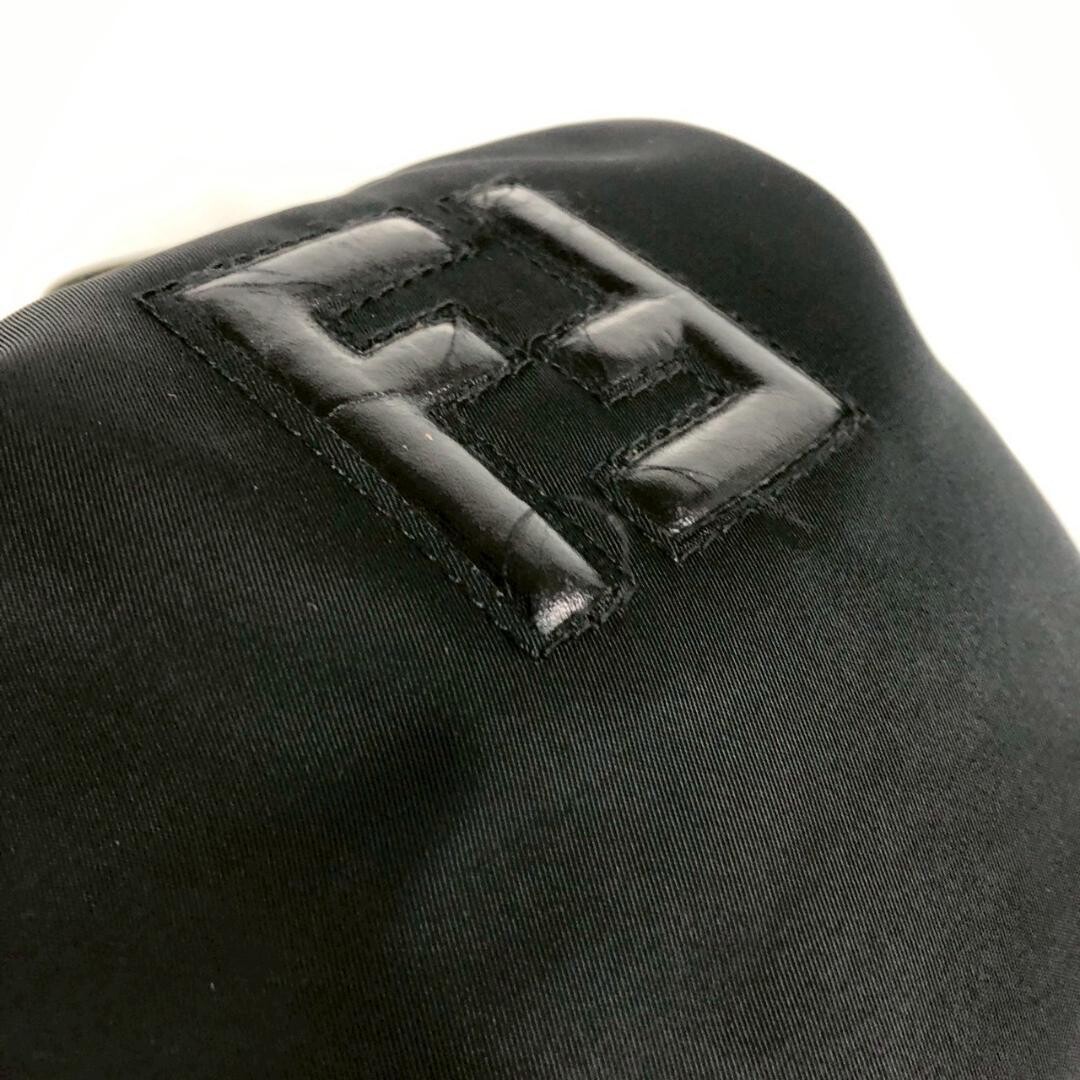 Fendi Black Zucca FF Logo Leather Shoulder Bag Women Auth 34cm Strap 7.9in