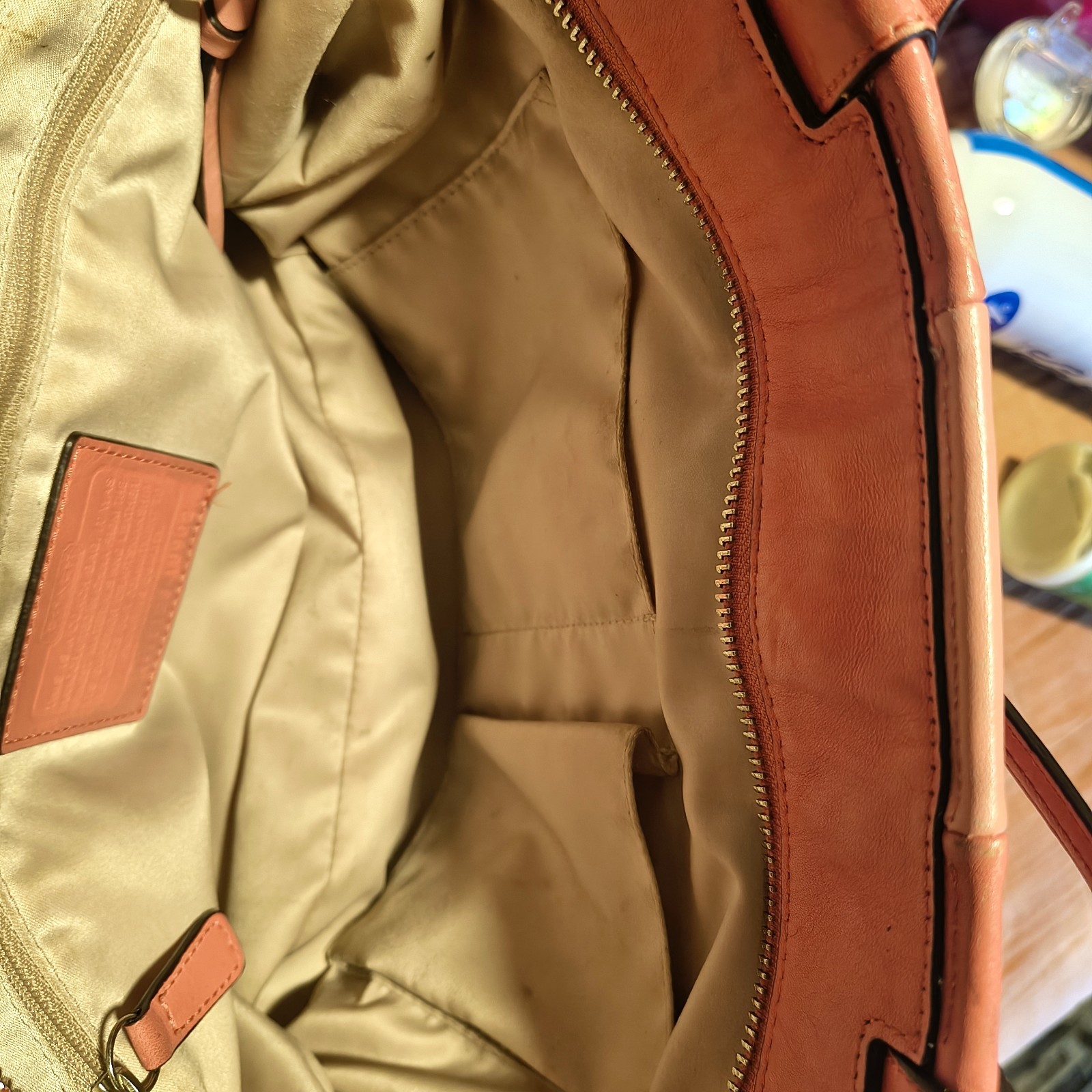COACH Pink Large Tote Shoulder Bag Zip Top Inner Pockets Gold Hardware Charm