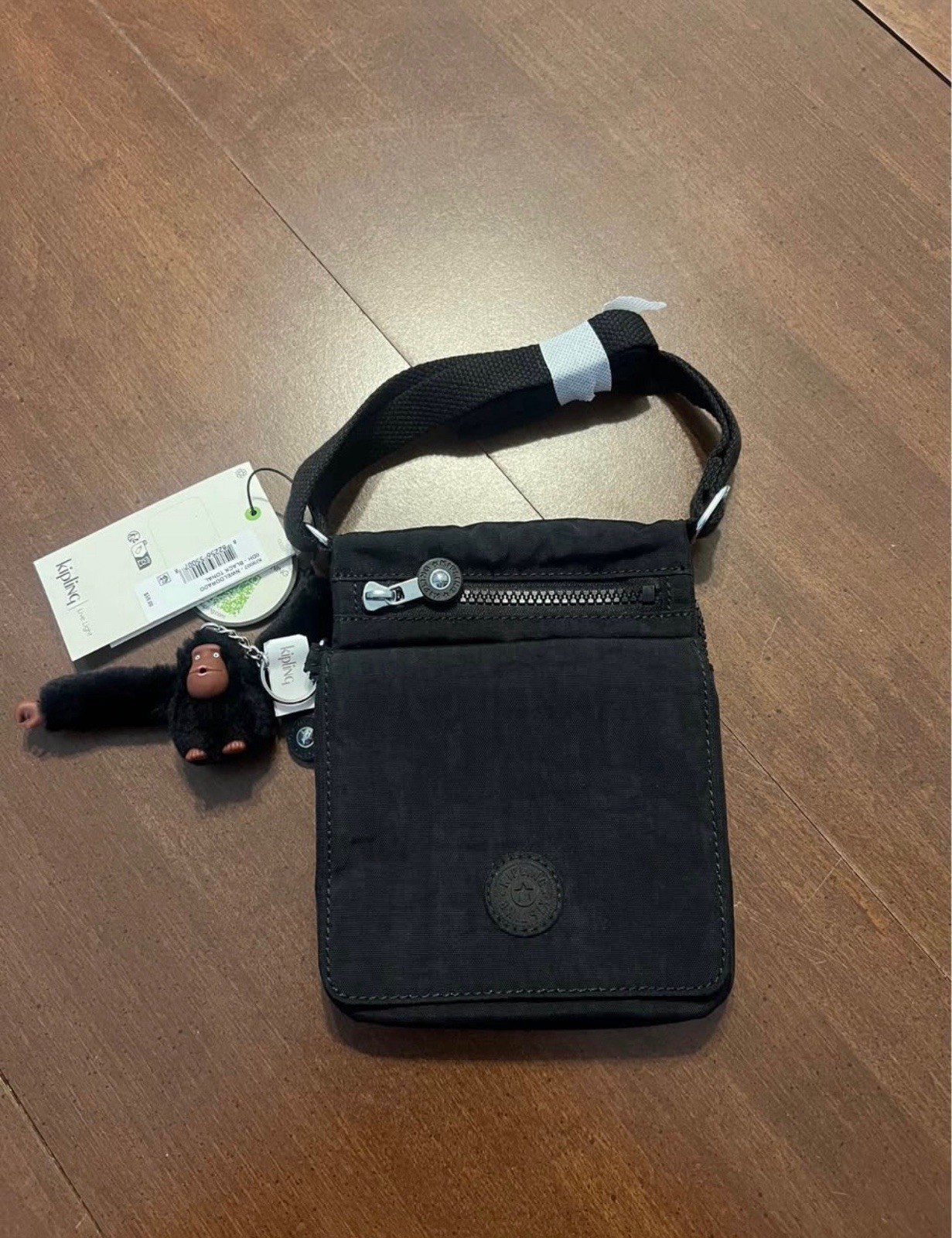 Kipling Women’s Small Black Crossbody Bag Adjustable Strap Monkey Charm