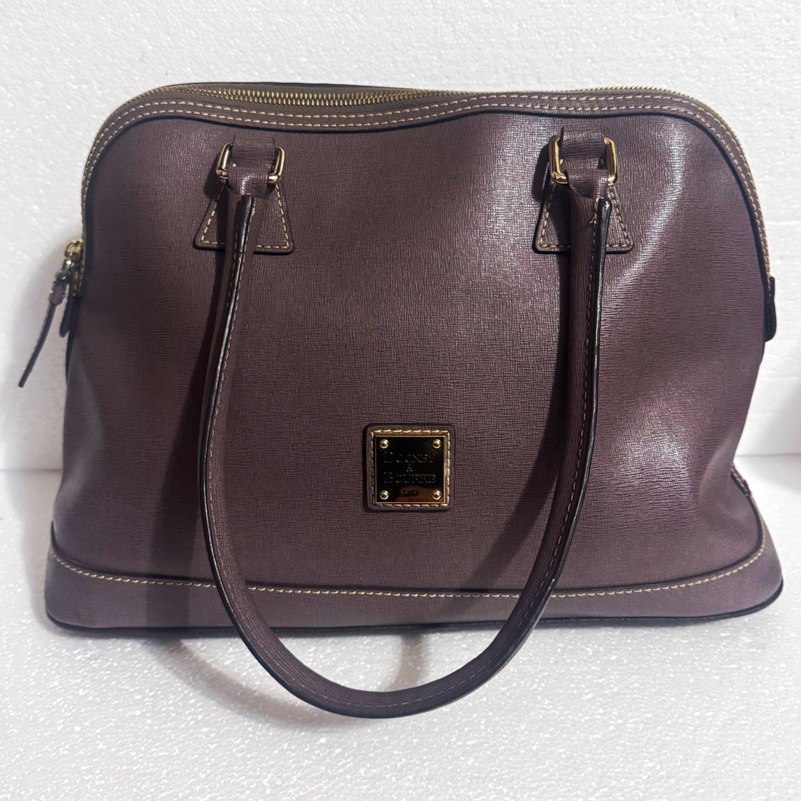 Dooney & Bourke Elephant Grey Satchel Top Handle Zip Bag Red Interior