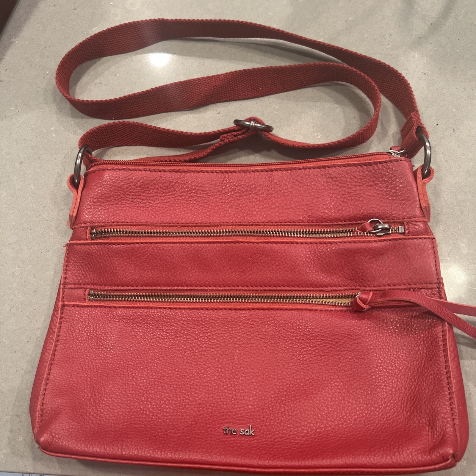 The Sak Red Pebbled Leather Crossbody Bag Purse