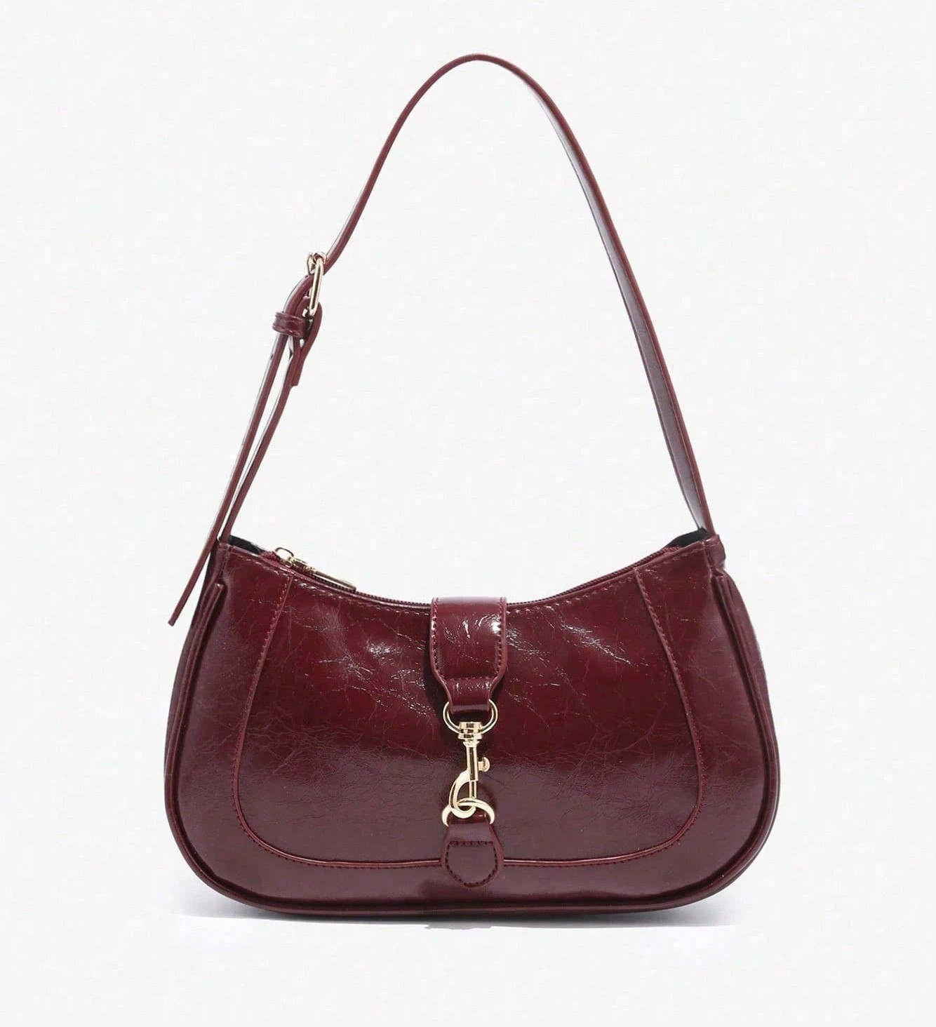 Women Retro Minimalist Crescent Shoulder Bag Hook Decor PU Leather Hobo Purse