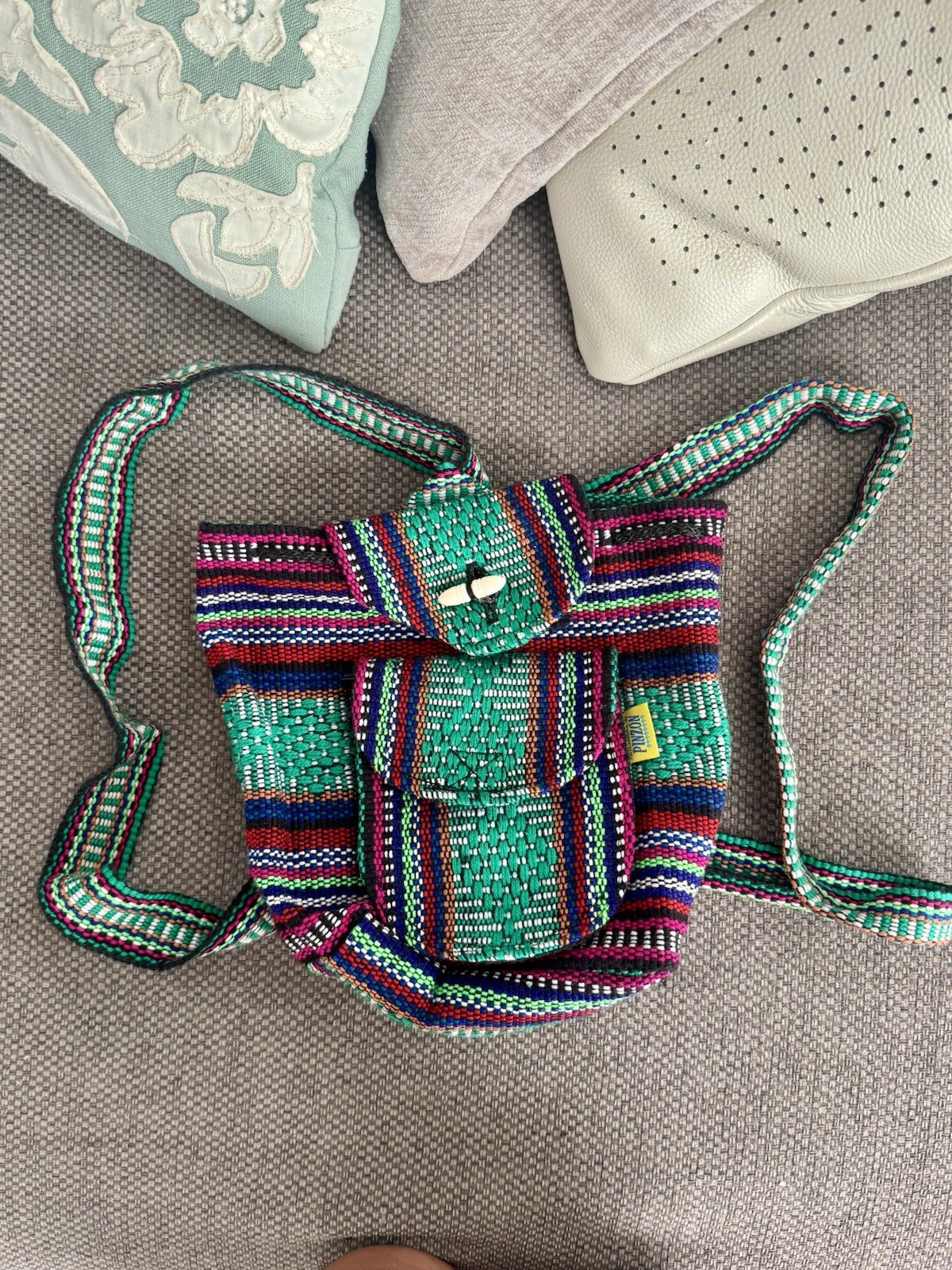 Women’s Multicolor Striped Backpack, Shoulder Strap, Black HW