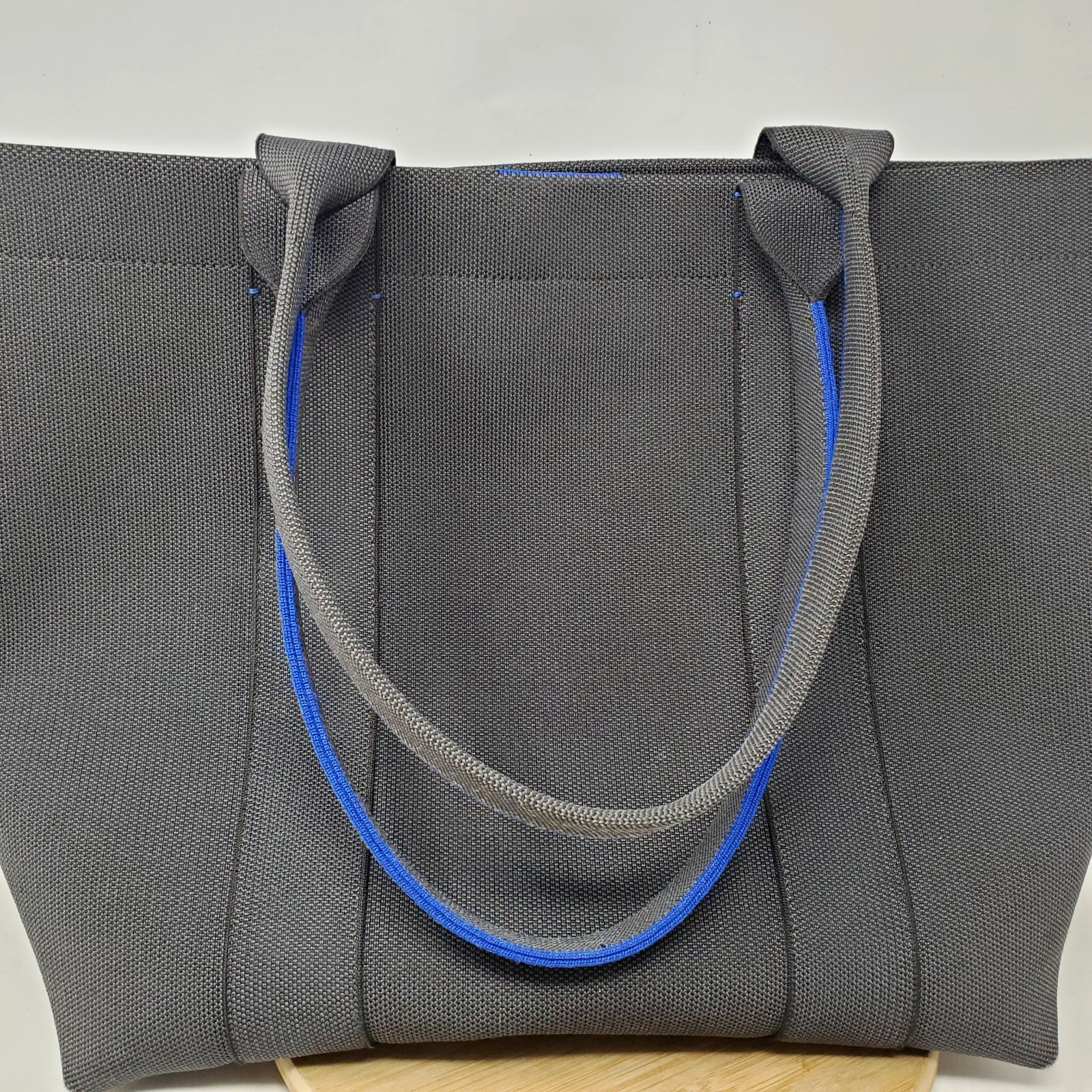 Rothy’s The Essential Tote Dark Grey Blue Trim Large Beach Work Office Bag