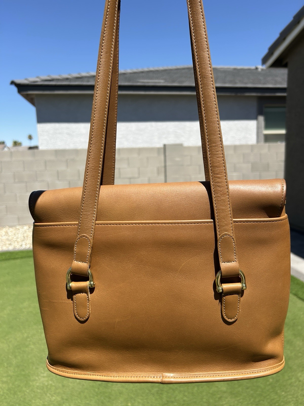 Vintage Coach Equestrian Flap Shopper Shoulder Bag in Toffee tan 1998 style#9808