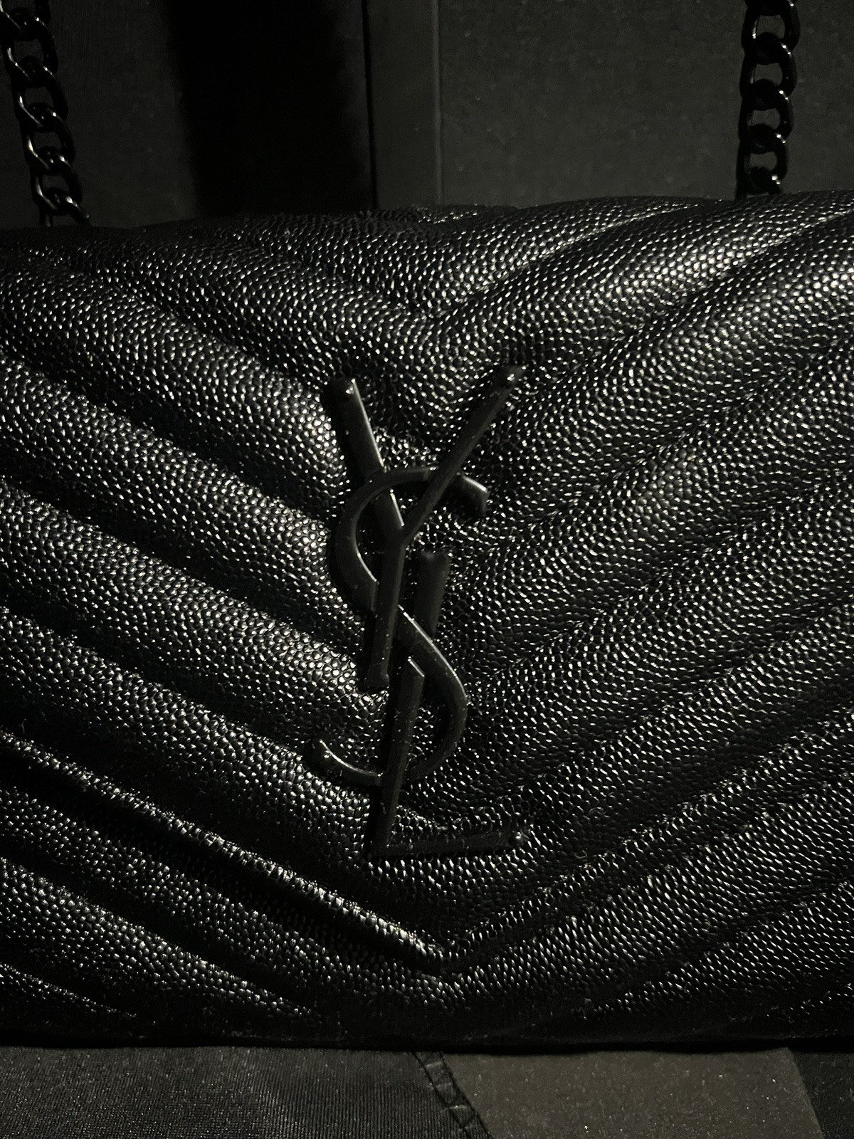 Saint Laurent YSL Quilted Chevron Envelope Shoulder Bag black, black Chain Strap