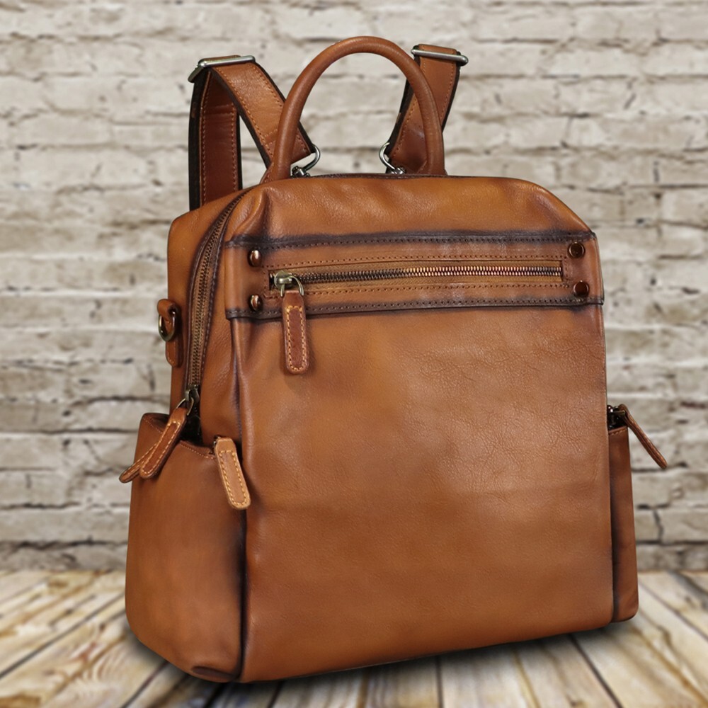 Genuine Leather Backpack Purse for Women Vintage Casual Daypack Knapsack